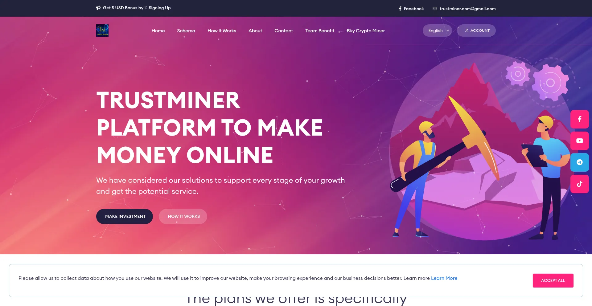 Website screenshot of Trustminerr.net