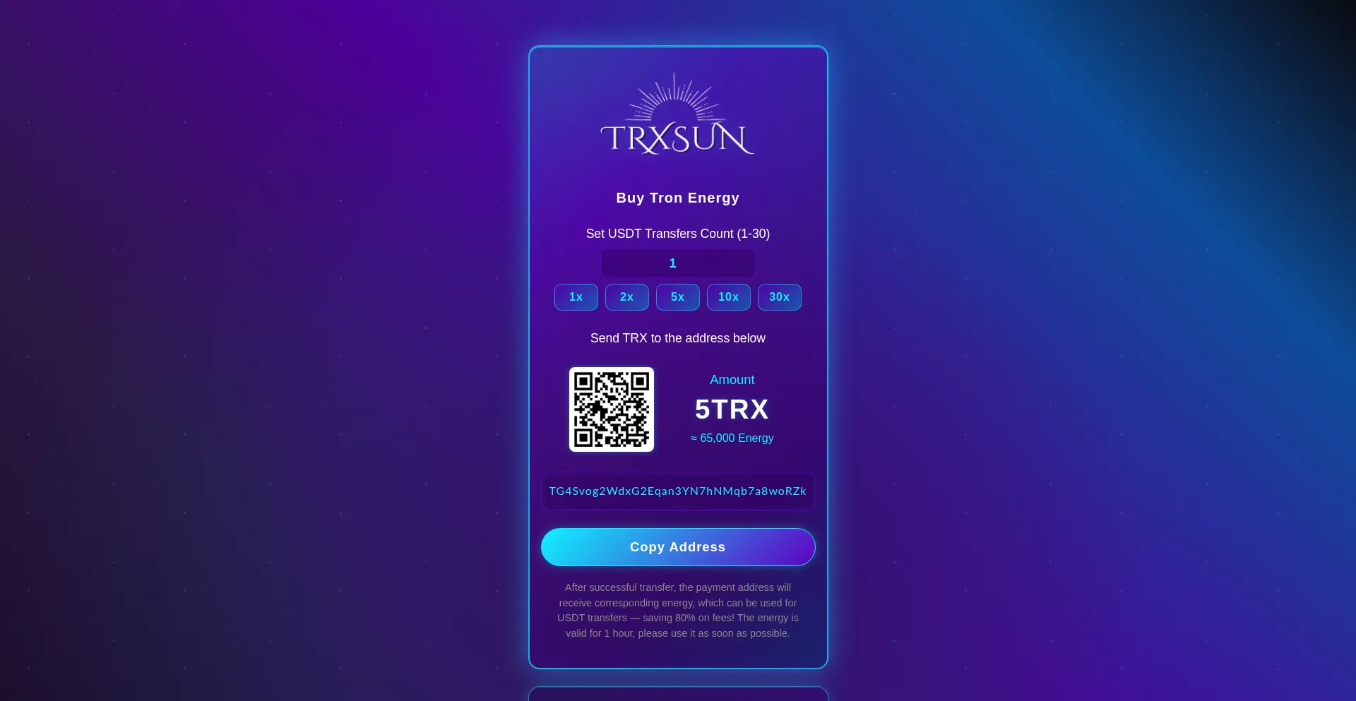 Website screenshot of Trxsun.com