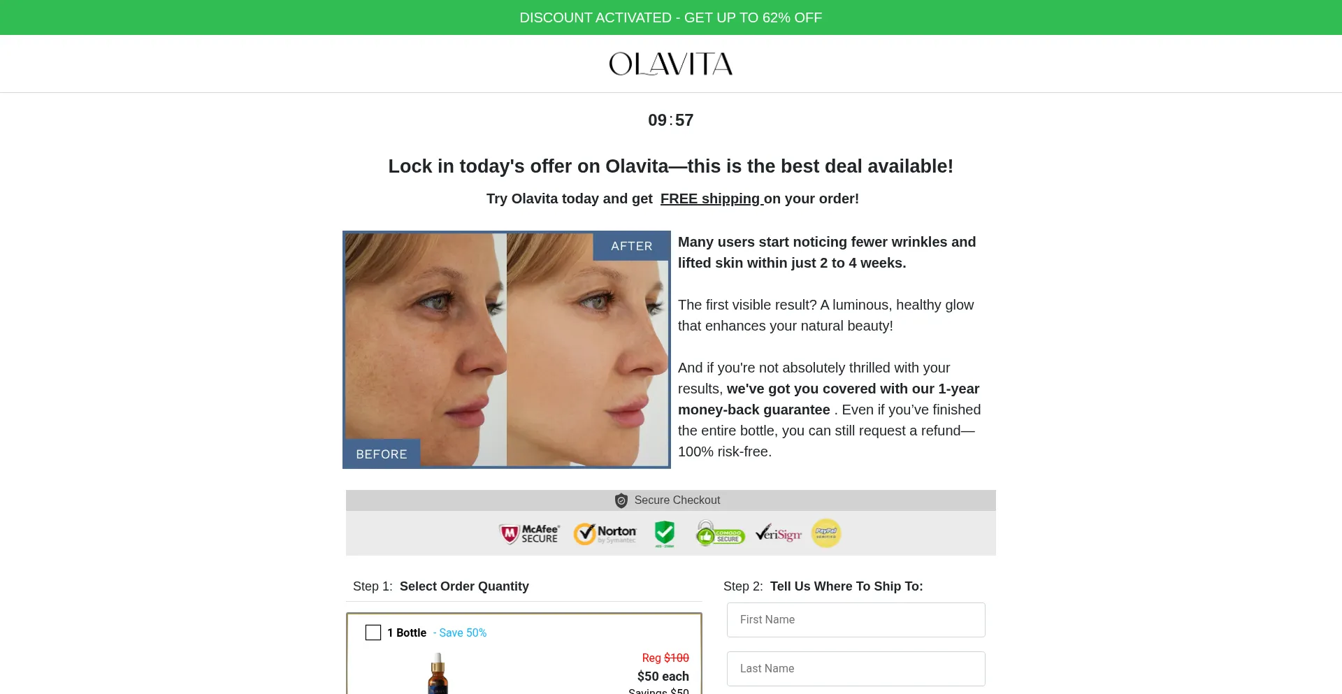 Website screenshot of Try.olavita.co