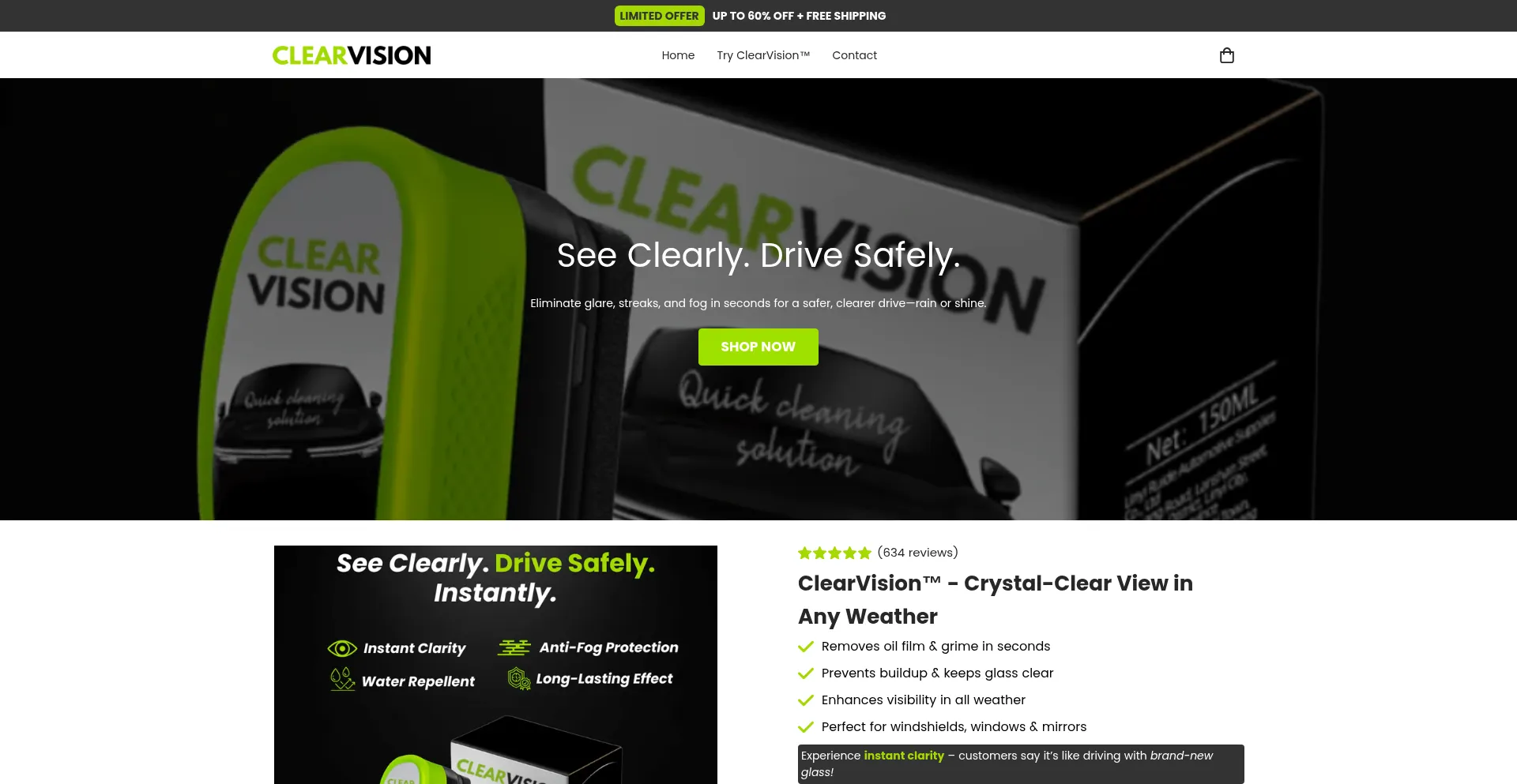 Website screenshot of Try-clearvision.co
