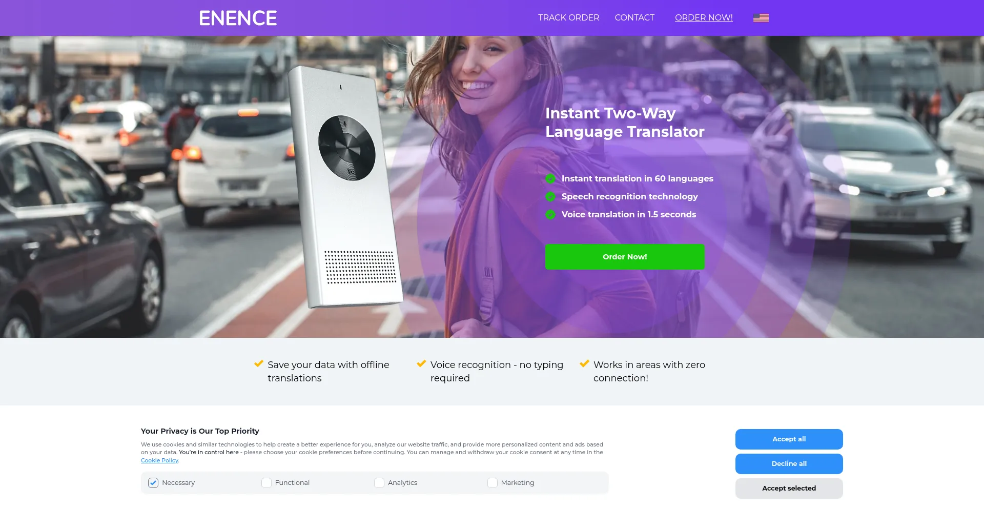 Website screenshot of Tryenence.com