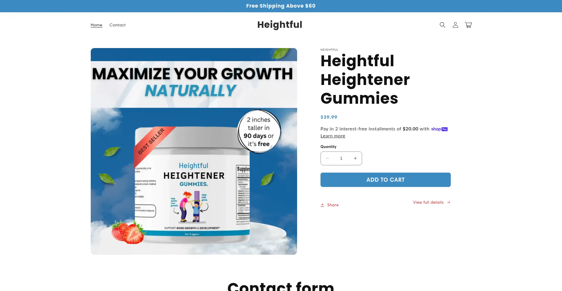 Website screenshot of Tryheightful.com