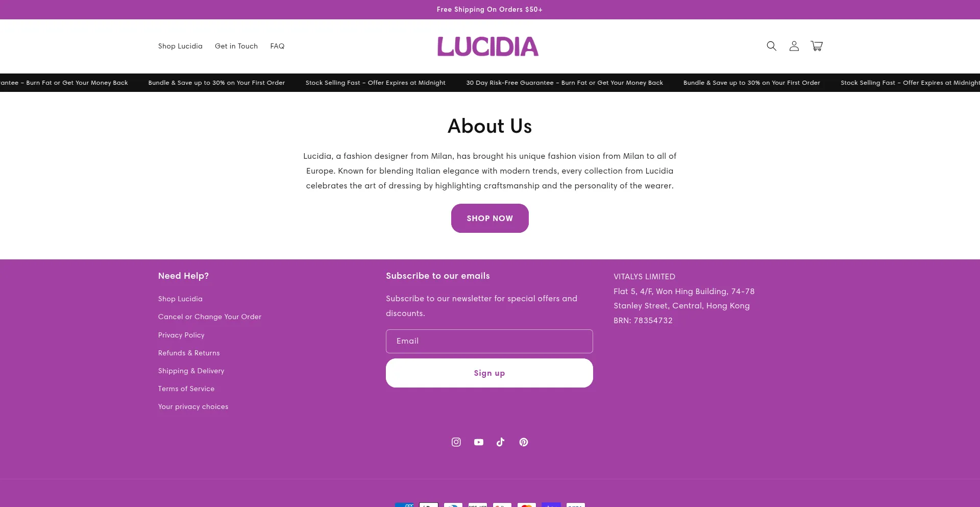 Website screenshot of Trylucidia.com