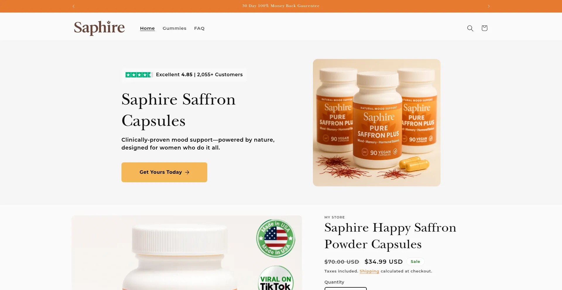Website screenshot of Trysaphire.com