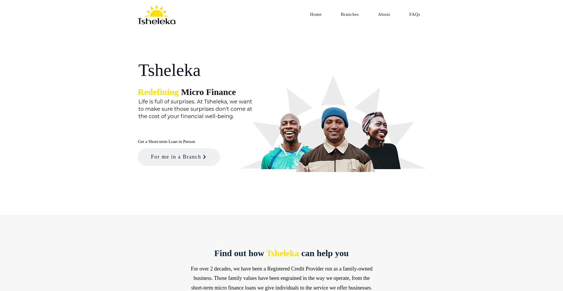 Website screenshot of Tsheleka.co.za