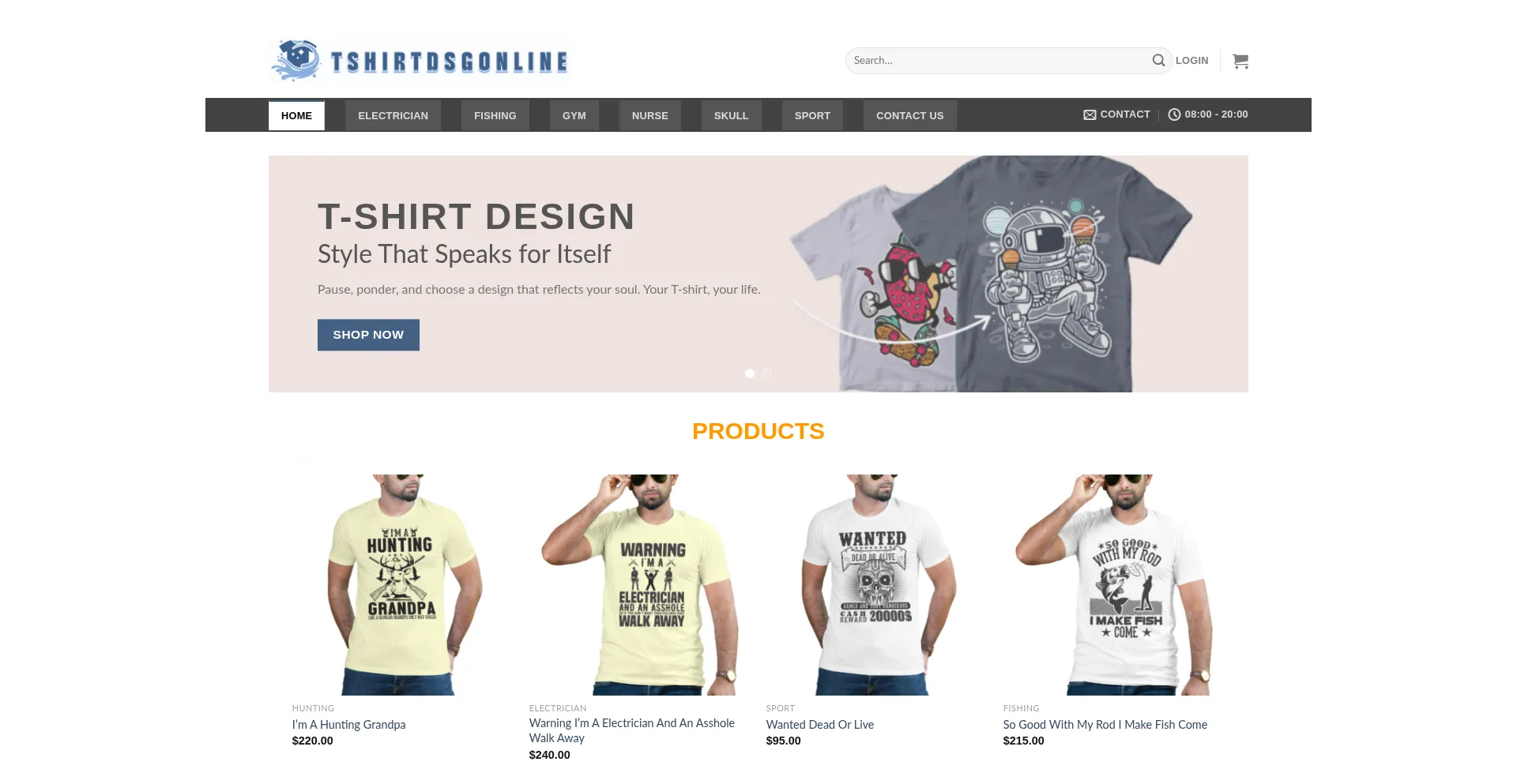 Website screenshot of Tshirtdsgonline.com