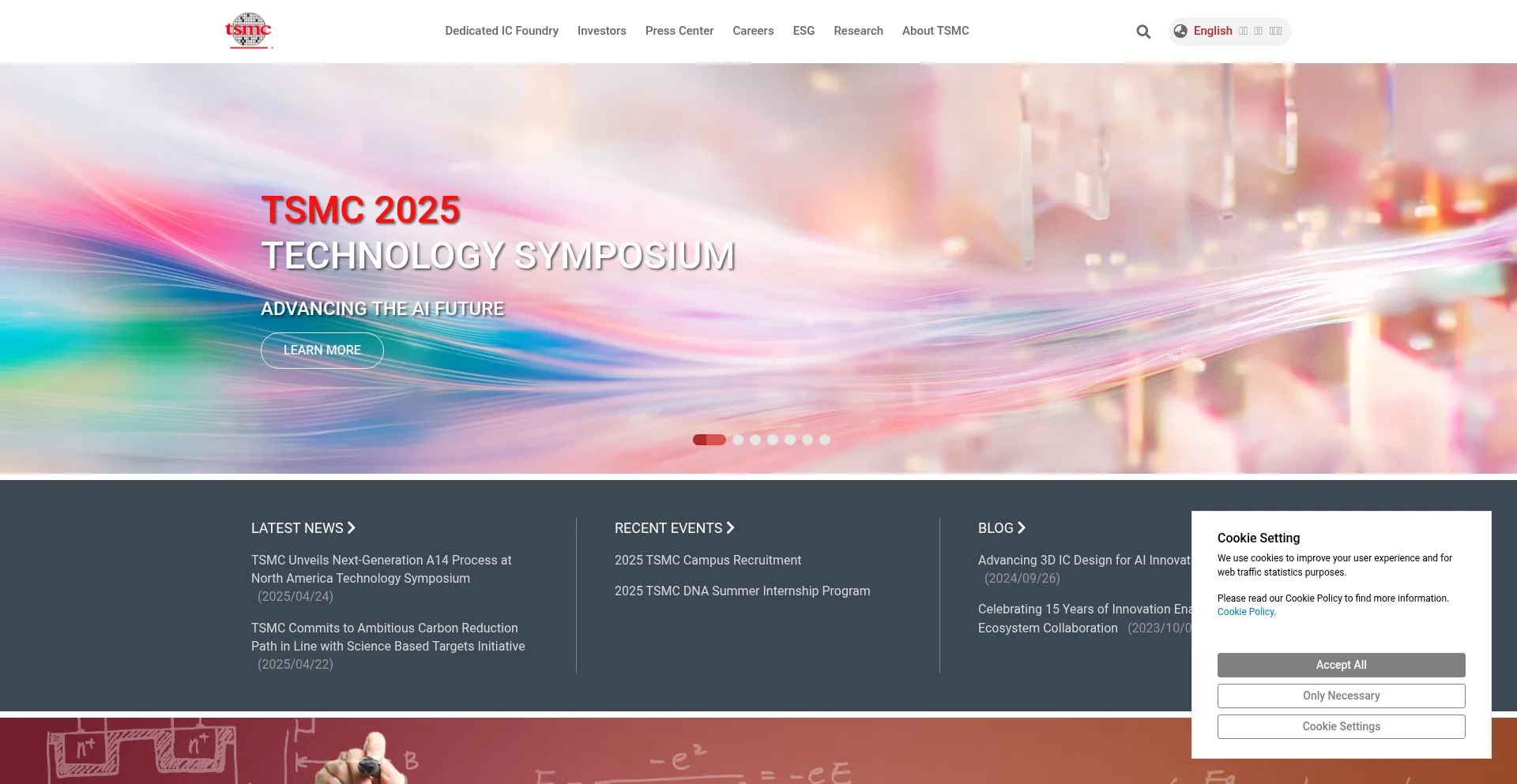 Website screenshot of Tsmc.com