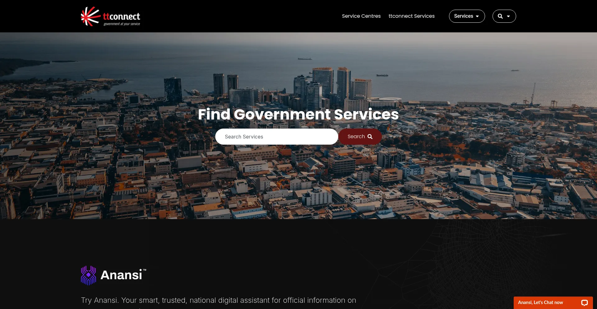 Website screenshot of Ttconnect.gov.tt