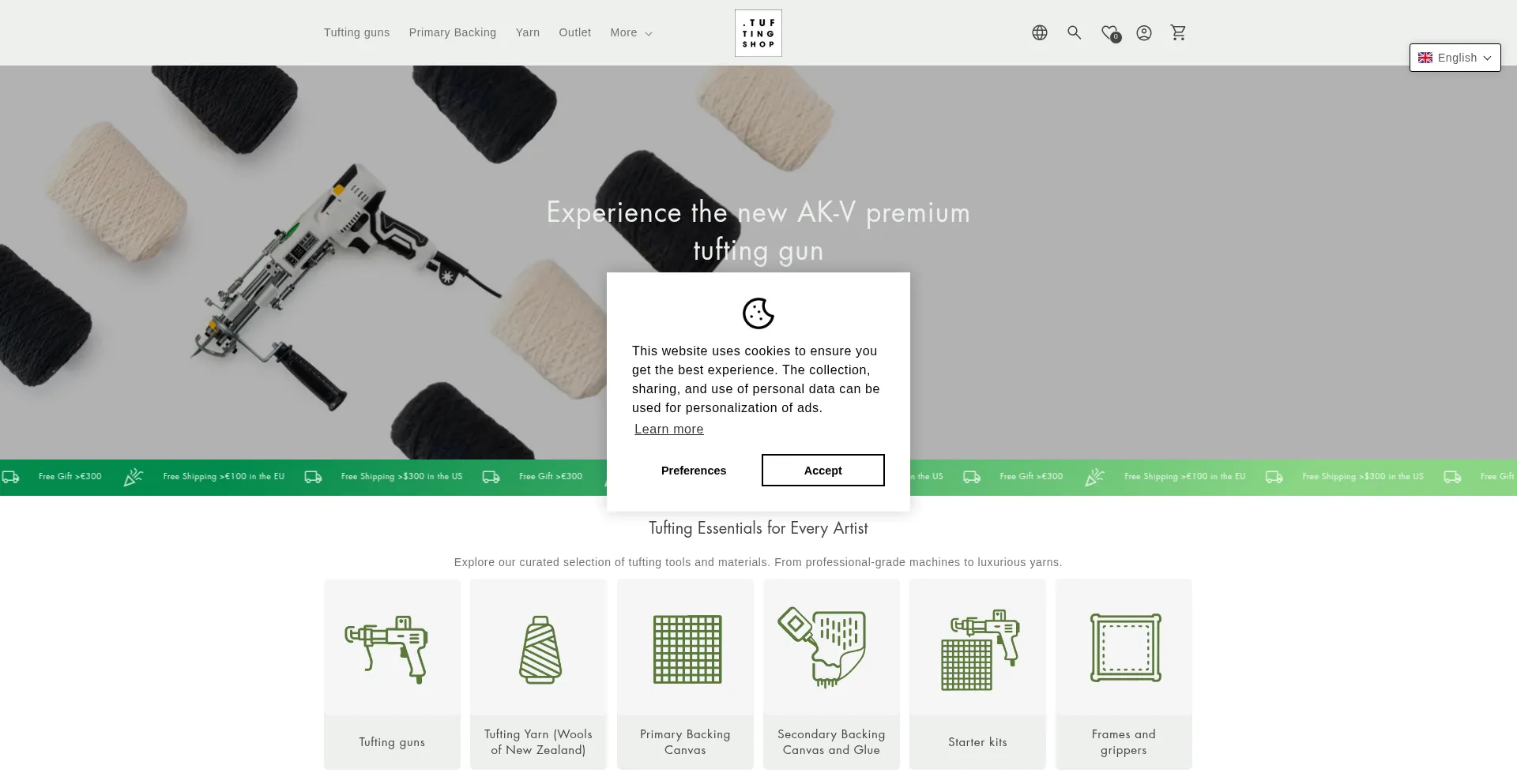 Website screenshot of Tuftingshop.com