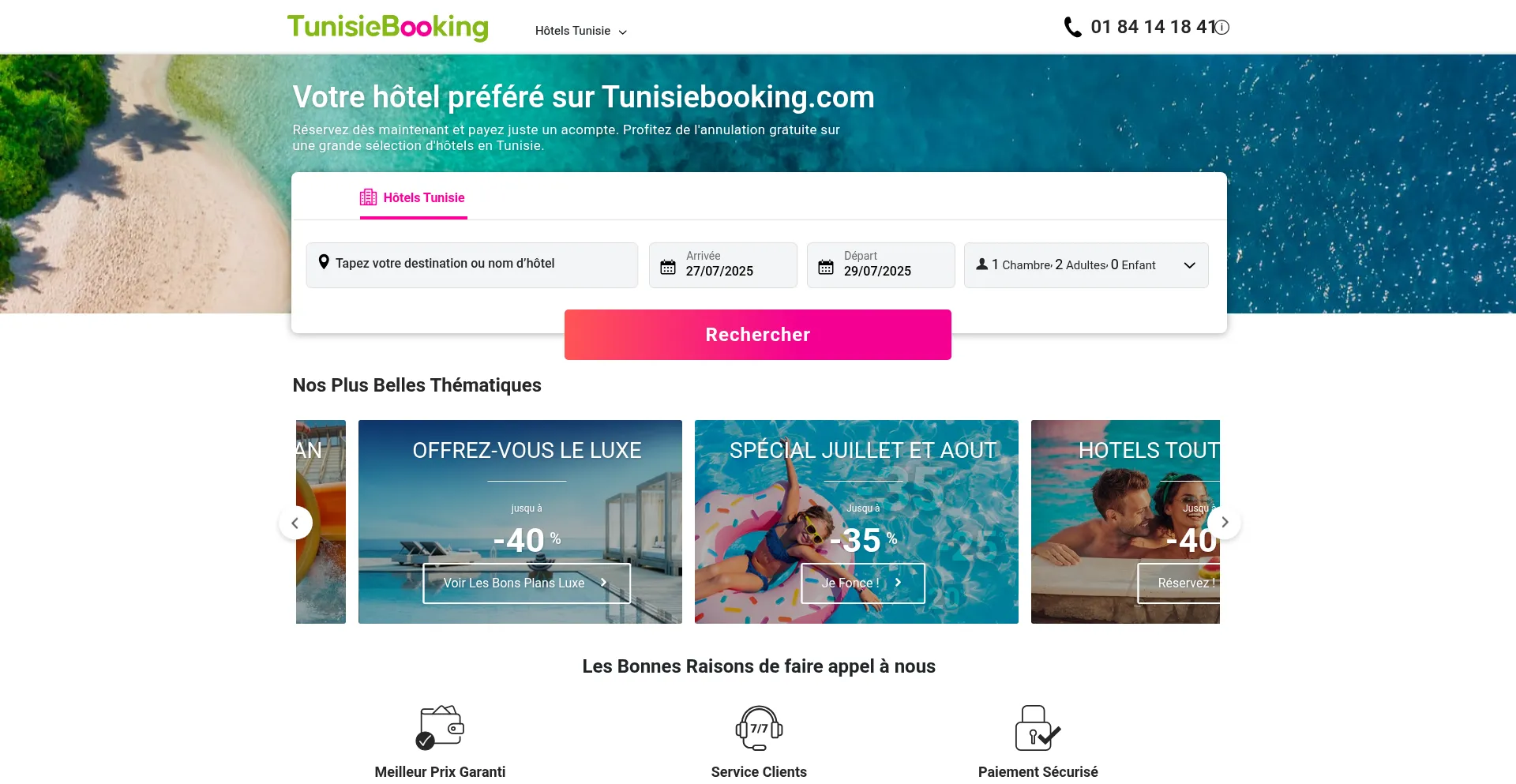 Website screenshot of Tunisiebooking.com
