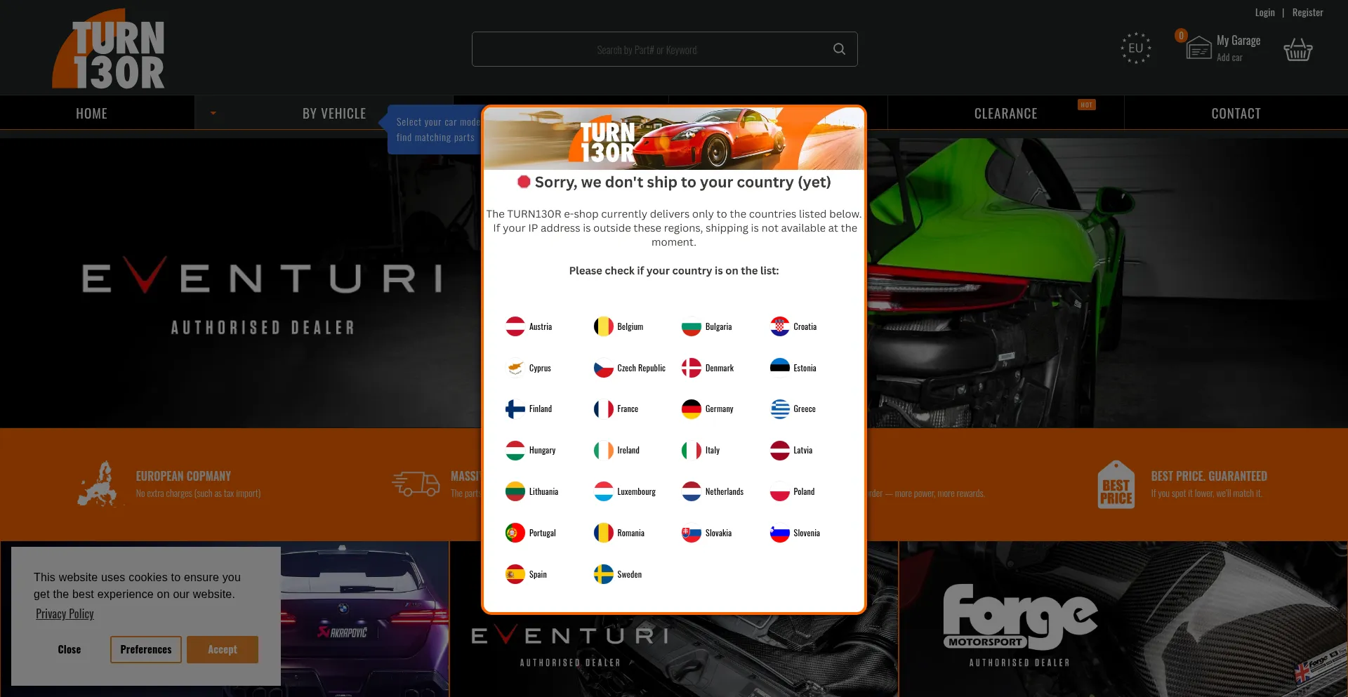 Website screenshot of Turn130r.com
