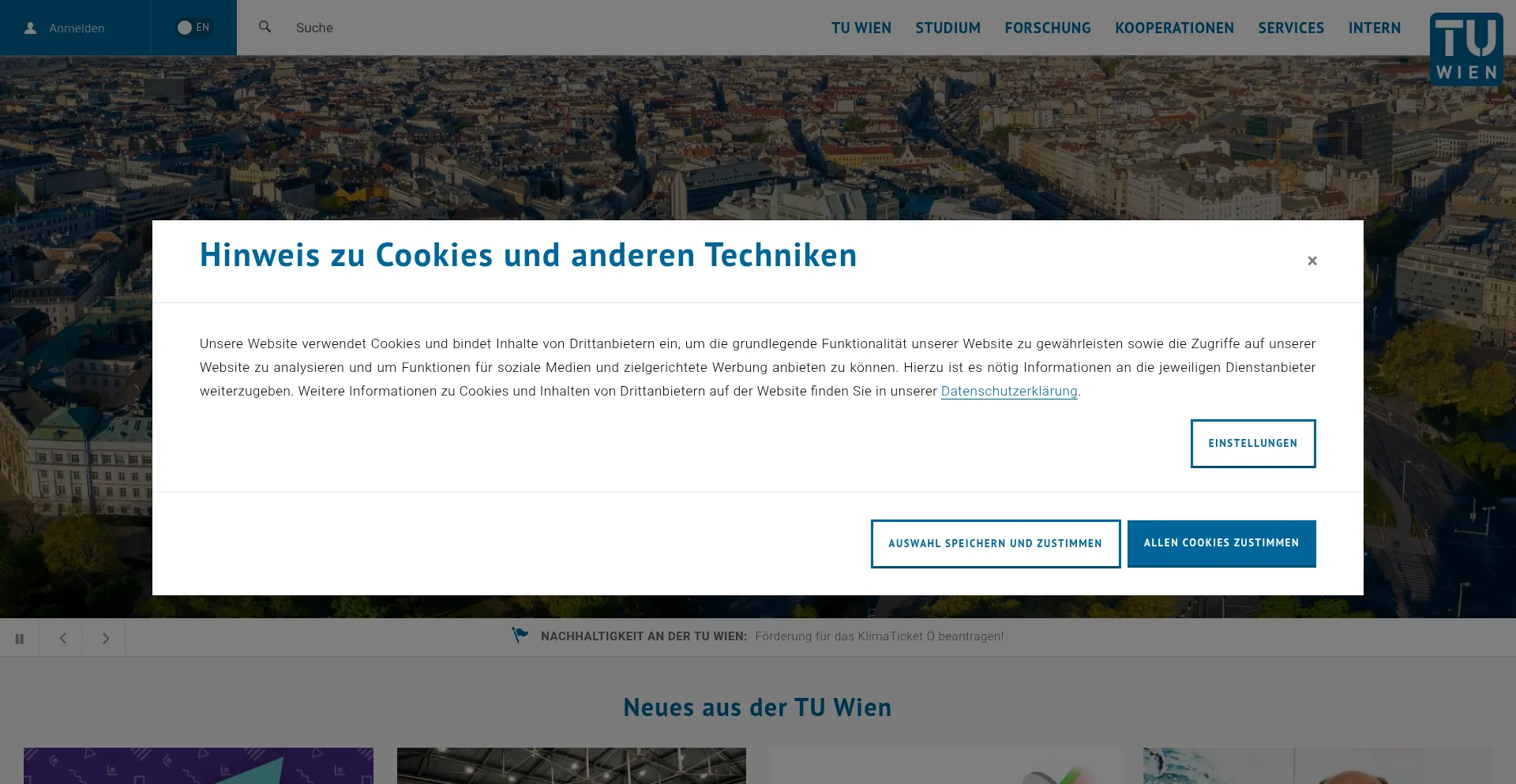 Website screenshot of Tuwien.at