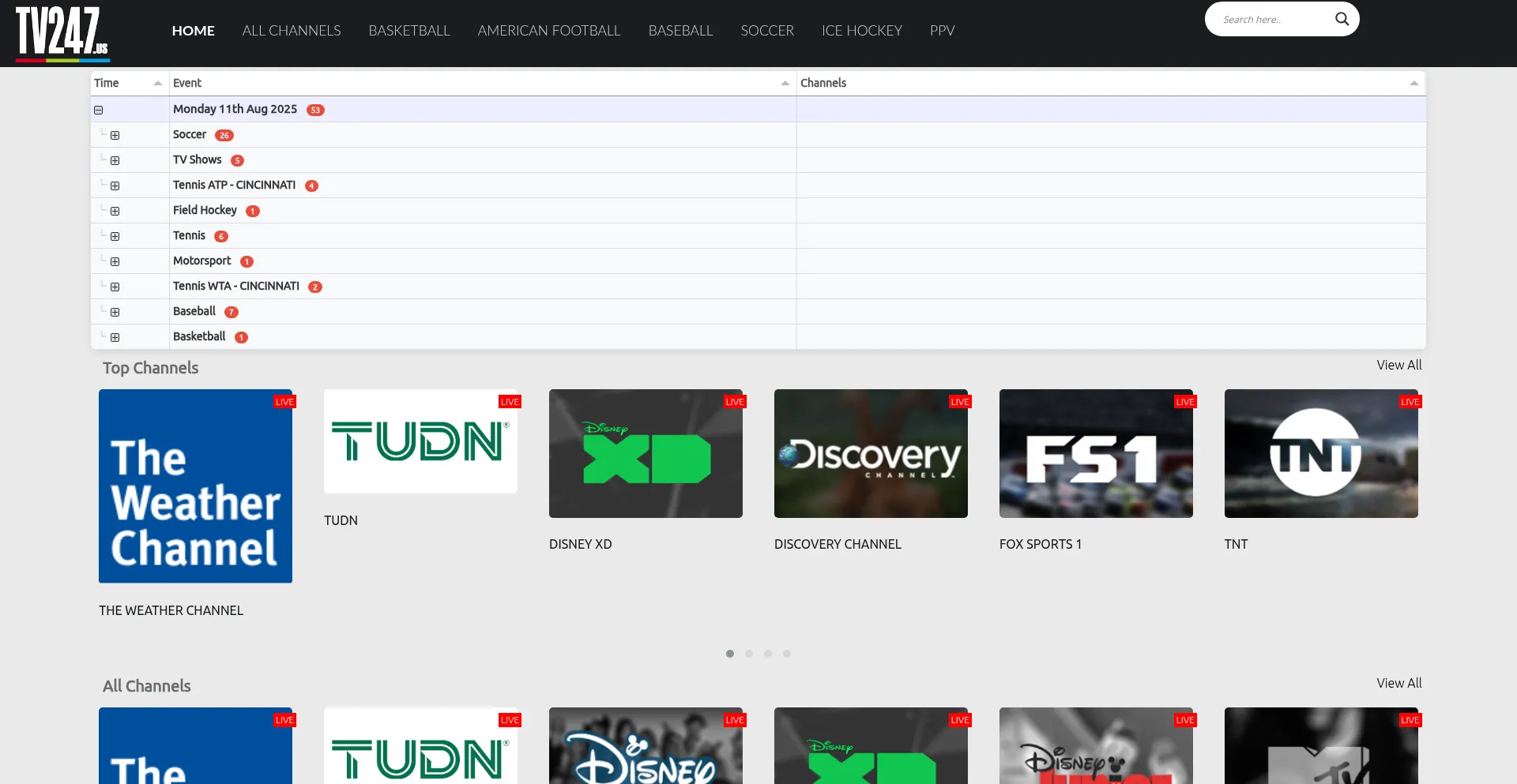 Website screenshot of Tv247.us