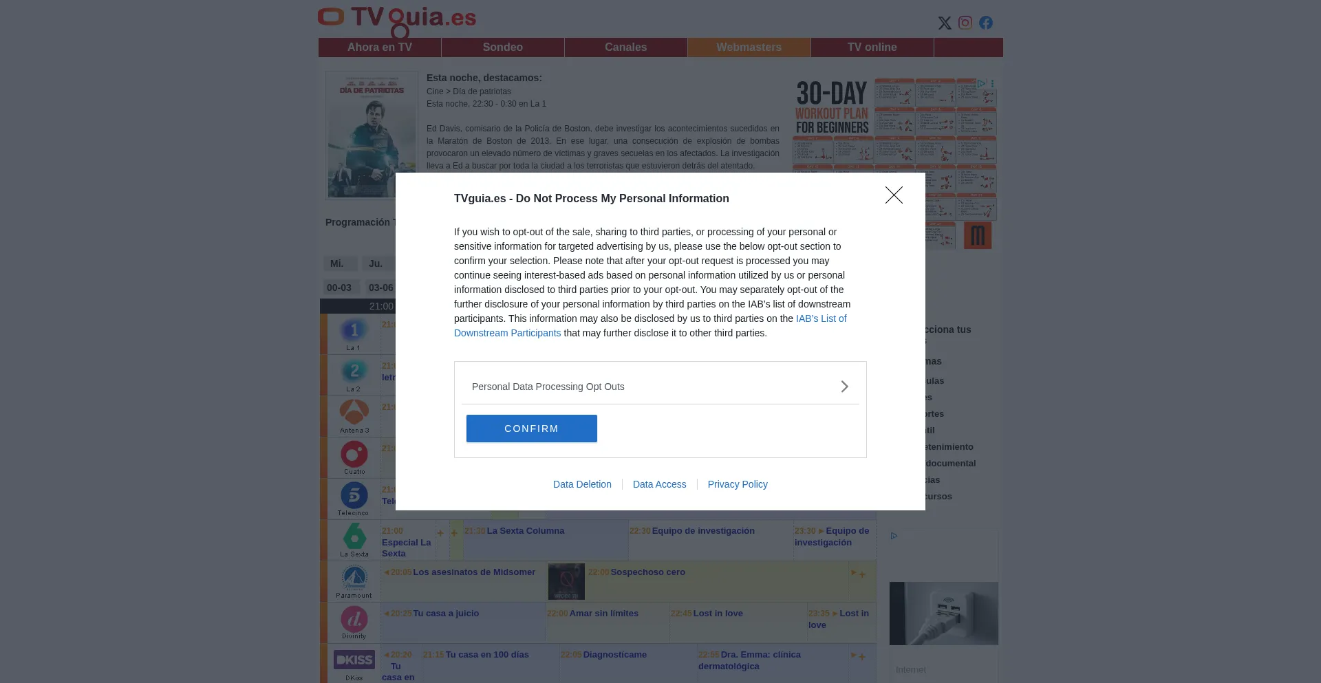 Website screenshot of Tvguia.es
