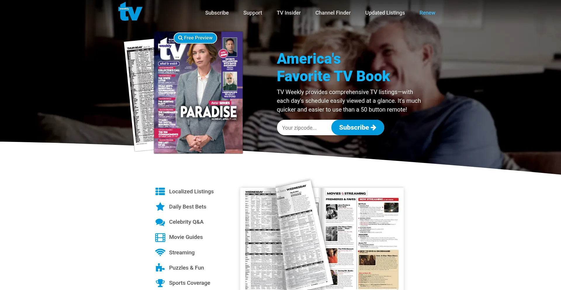 Website screenshot of Tvweekly.com