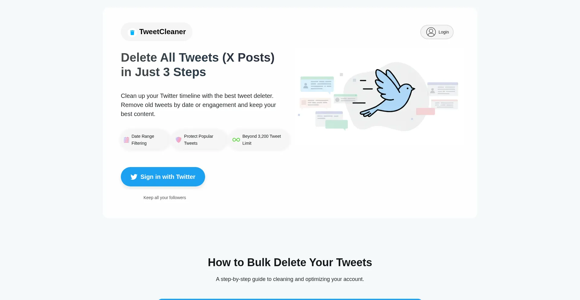 Website screenshot of Tweetcleaner.com