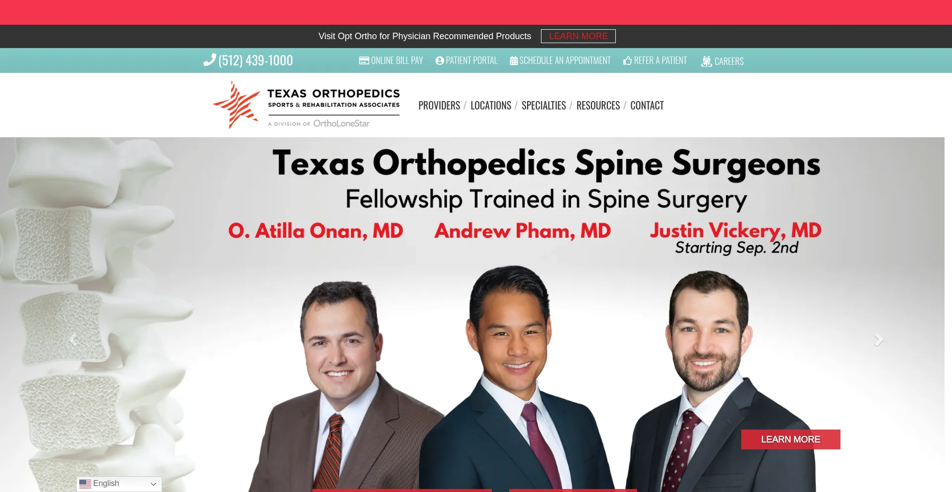 Website screenshot of Txortho.com