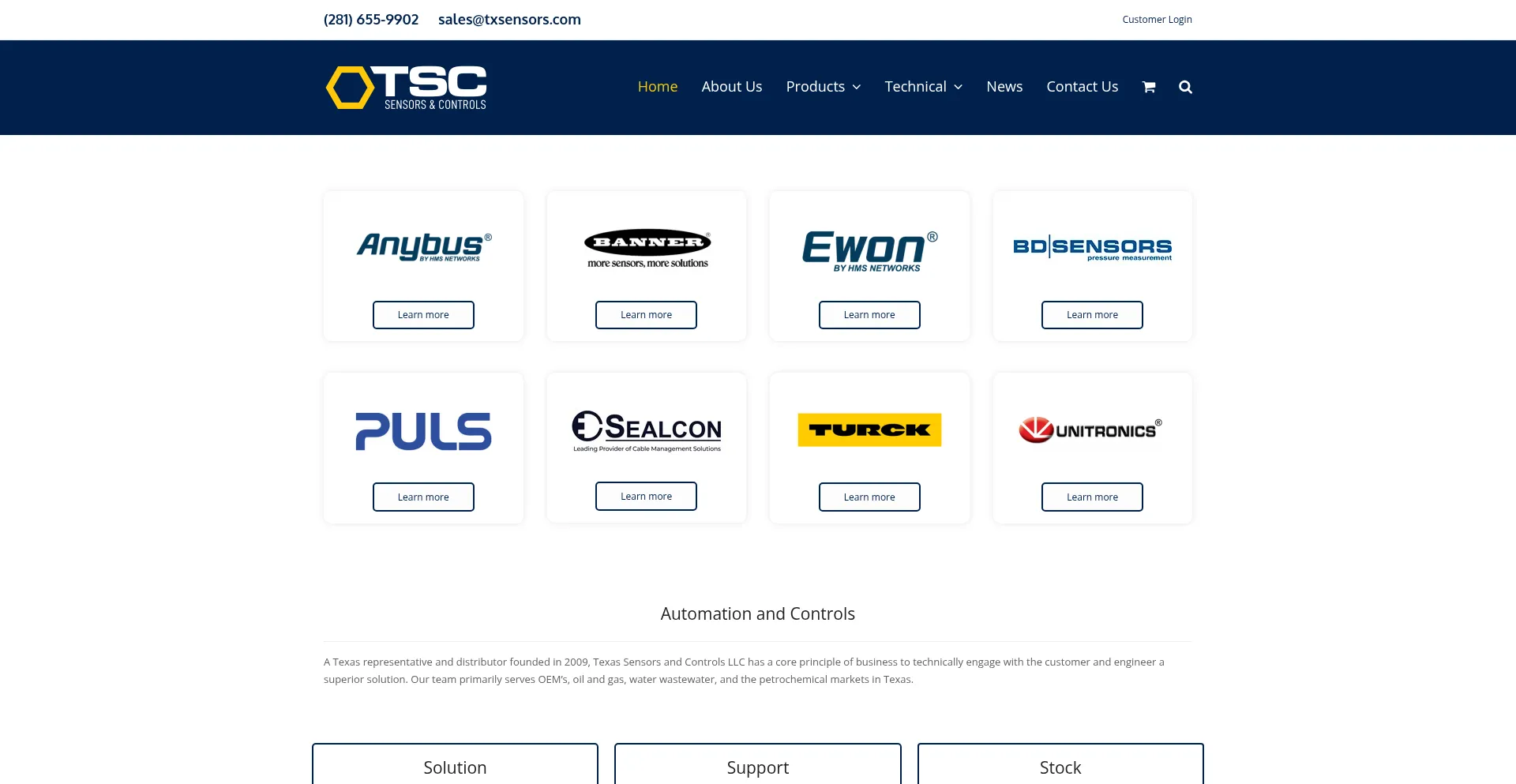 Website screenshot of Txsensors.com