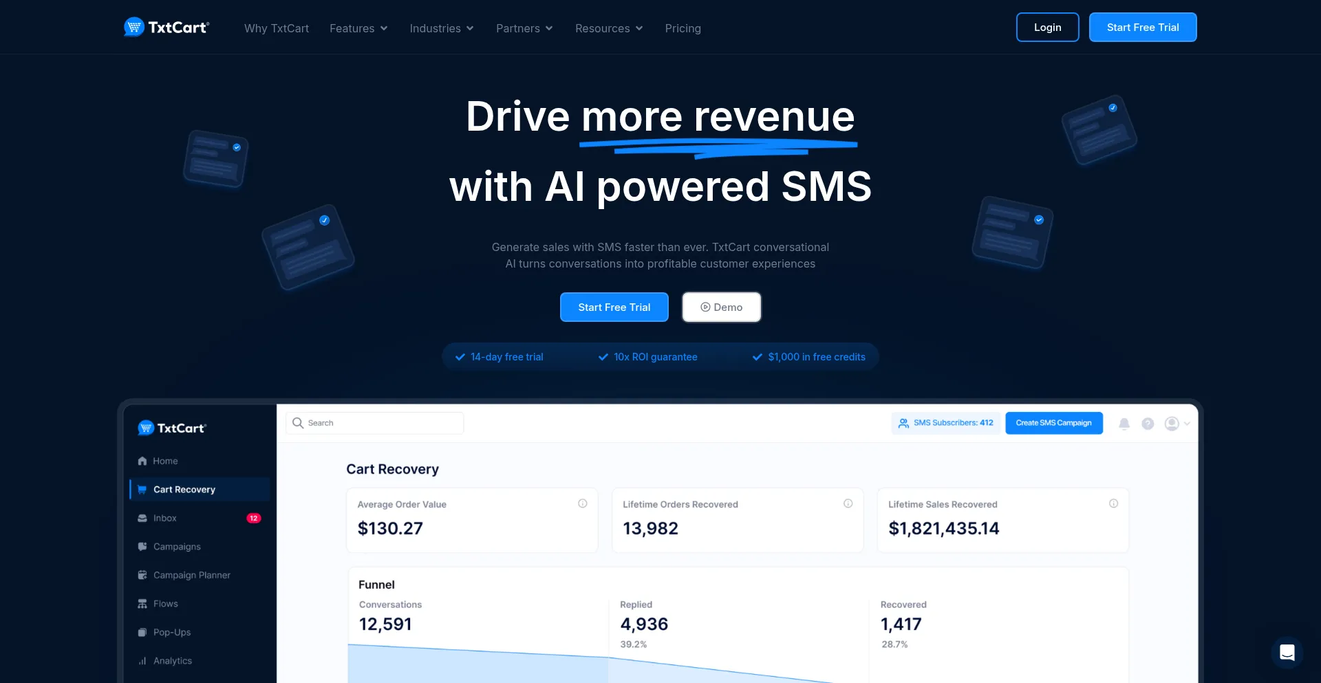 Website screenshot of Txtcartapp.com
