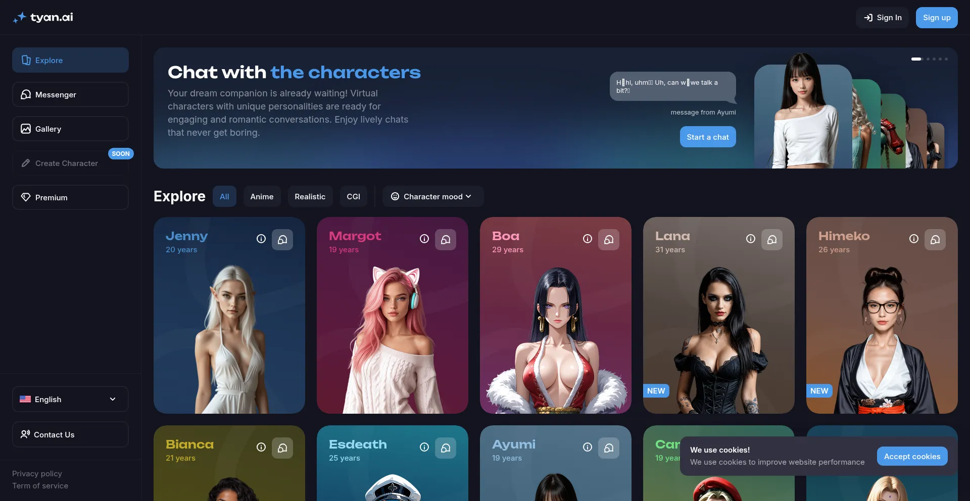 Website screenshot of Tyan.ai
