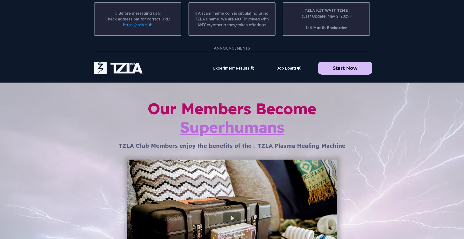 Website screenshot of Tzla.club