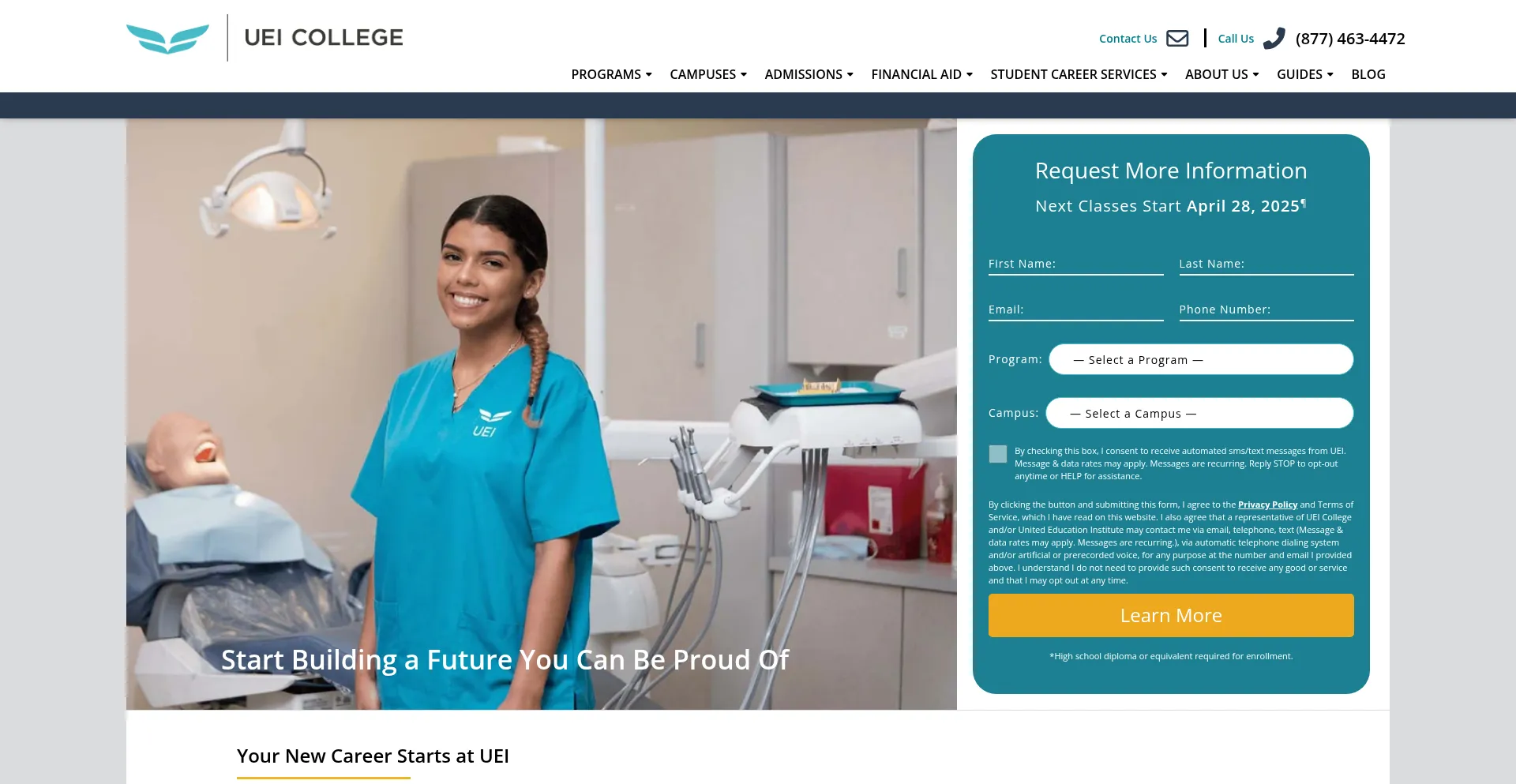 Website screenshot of Uei.edu