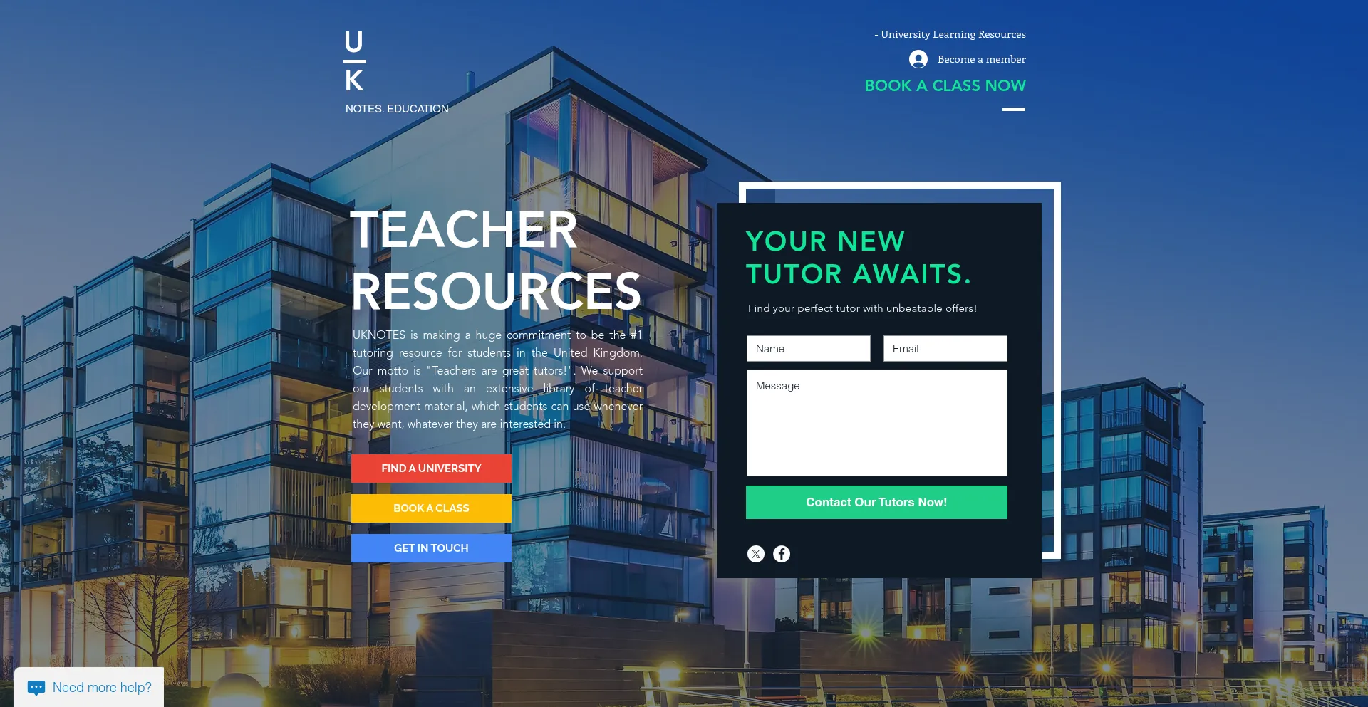 Website screenshot of Uknotes.education