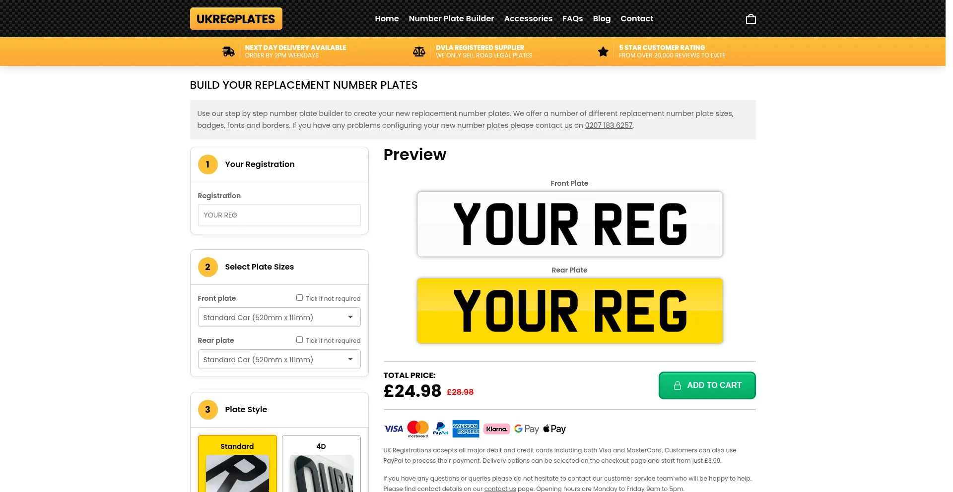 Website screenshot of Ukregplates.co.uk
