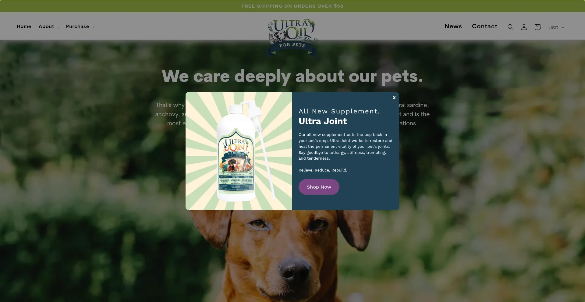 Website screenshot of Ultraoilforpets.com