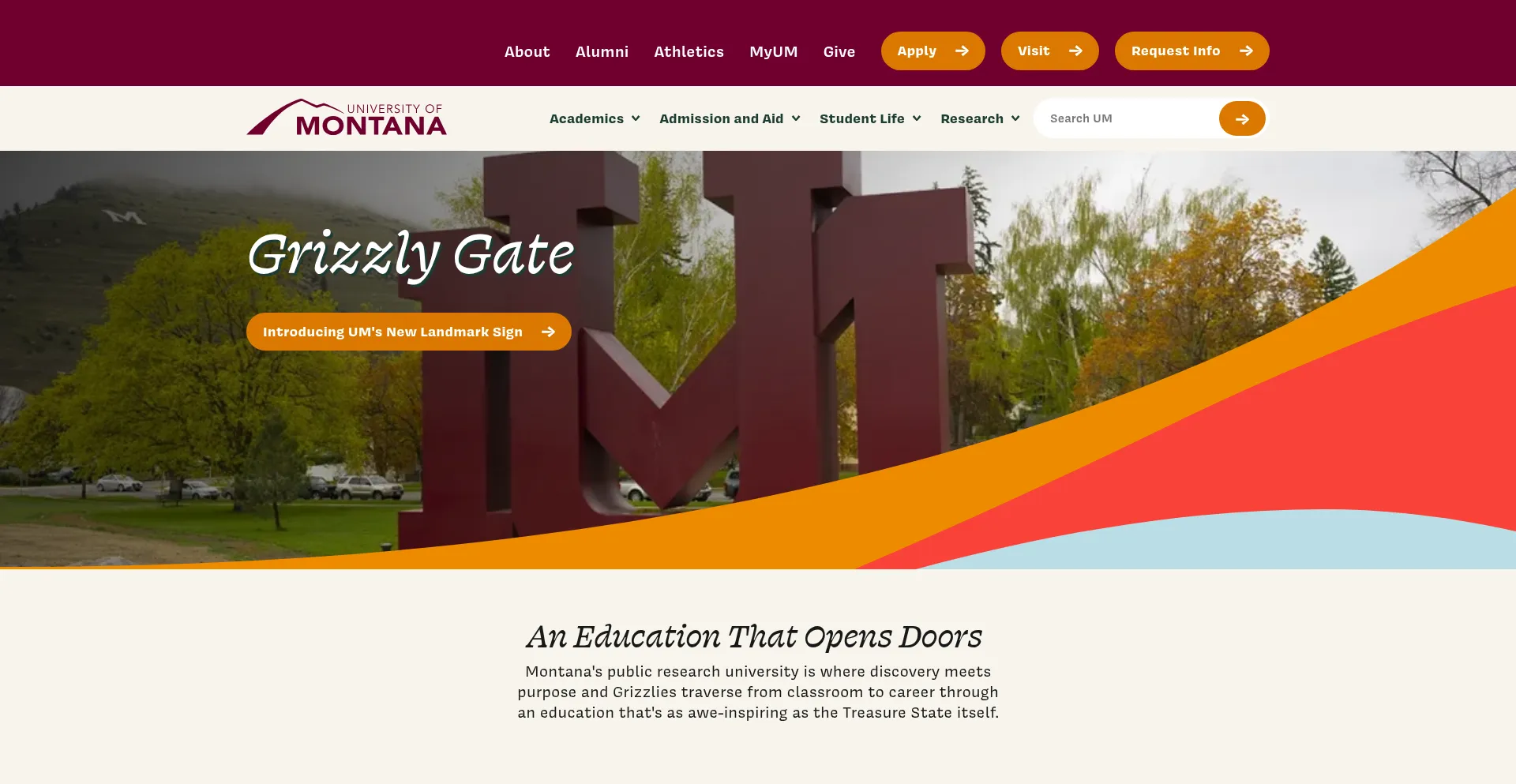 Website screenshot of Umt.edu