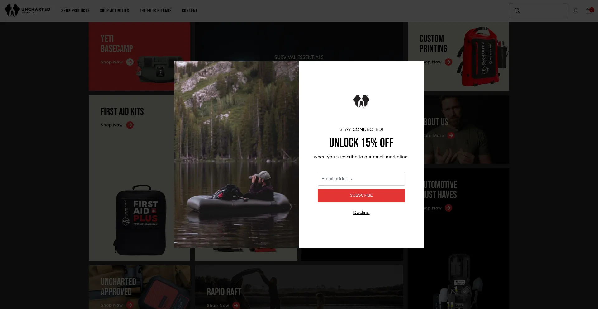 Website screenshot of Uncharteredsupplyco.com