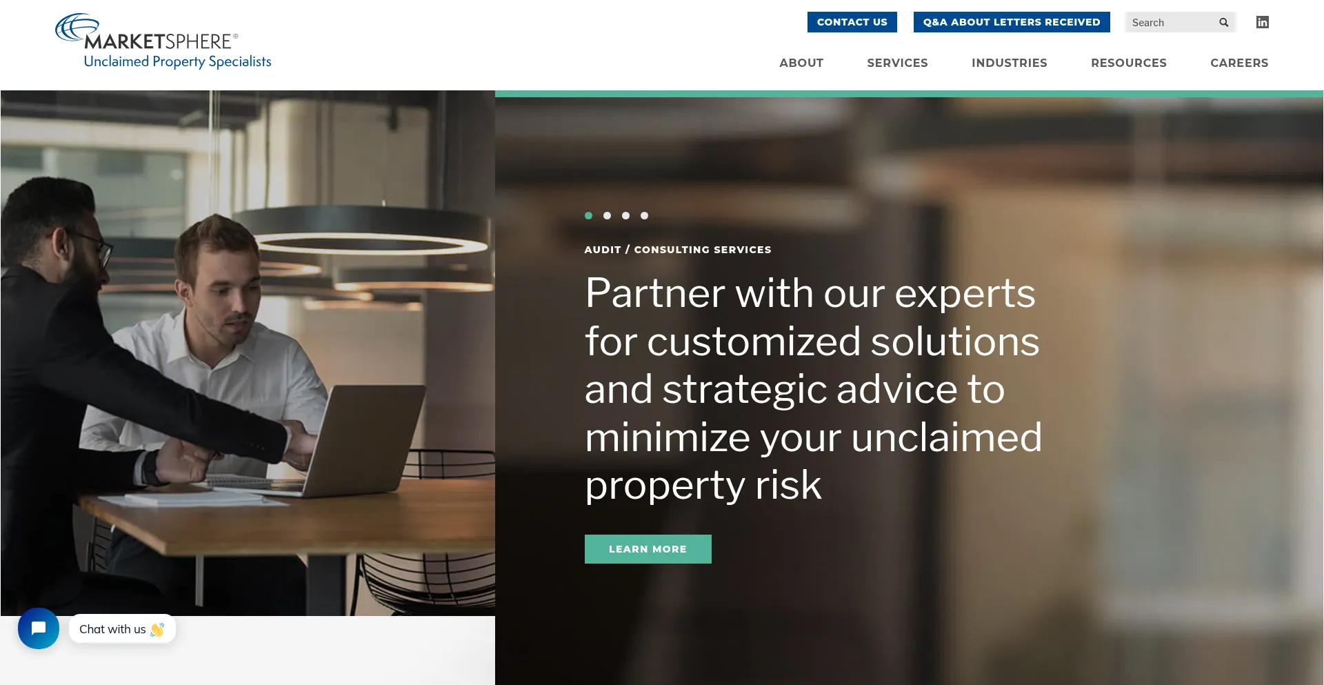 Website screenshot of Unclaimedpropertyspecialists.com