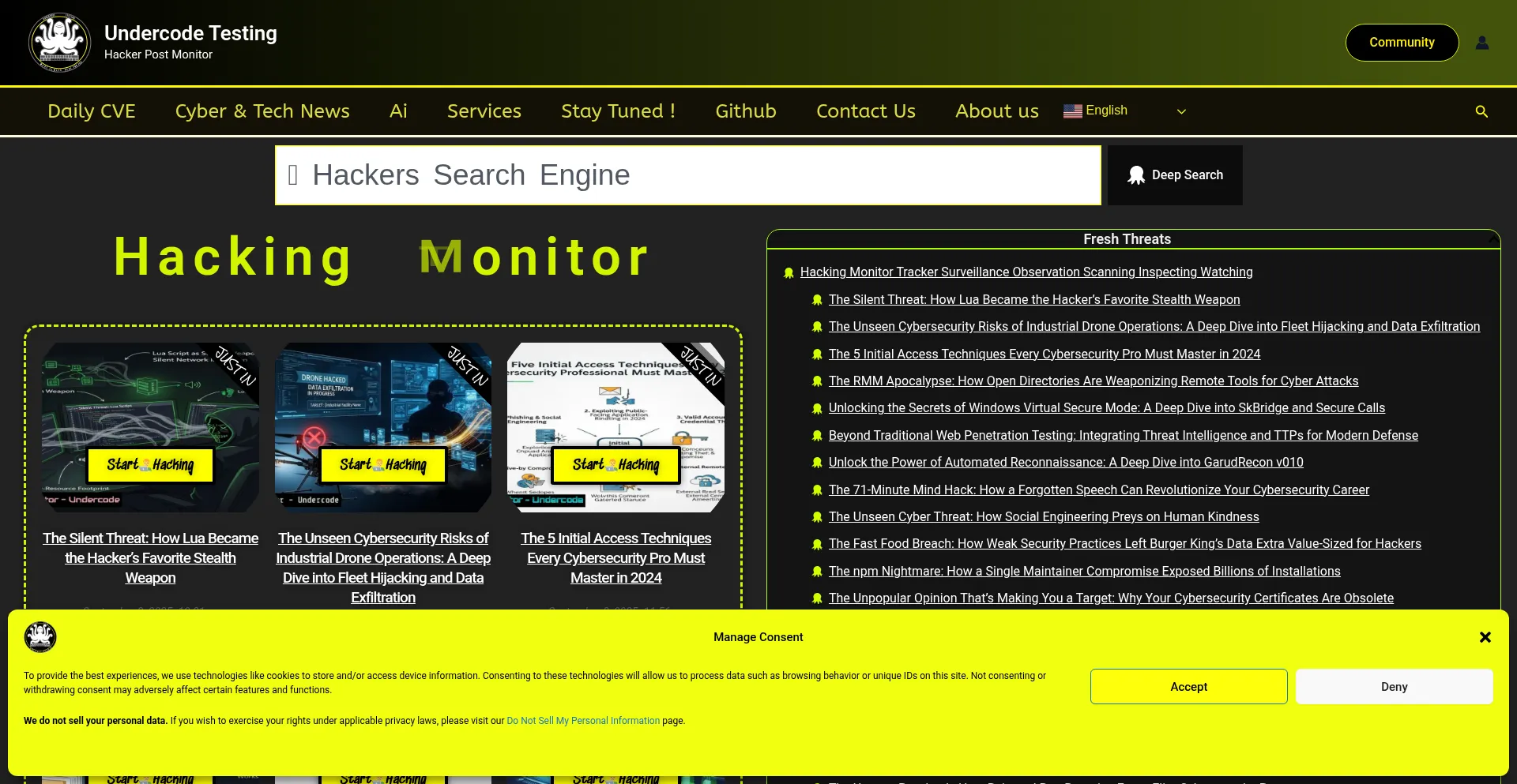 Website screenshot of Undercodetesting.com