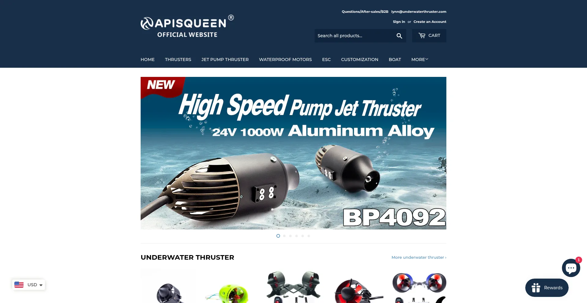 Website screenshot of Underwaterthruster.com