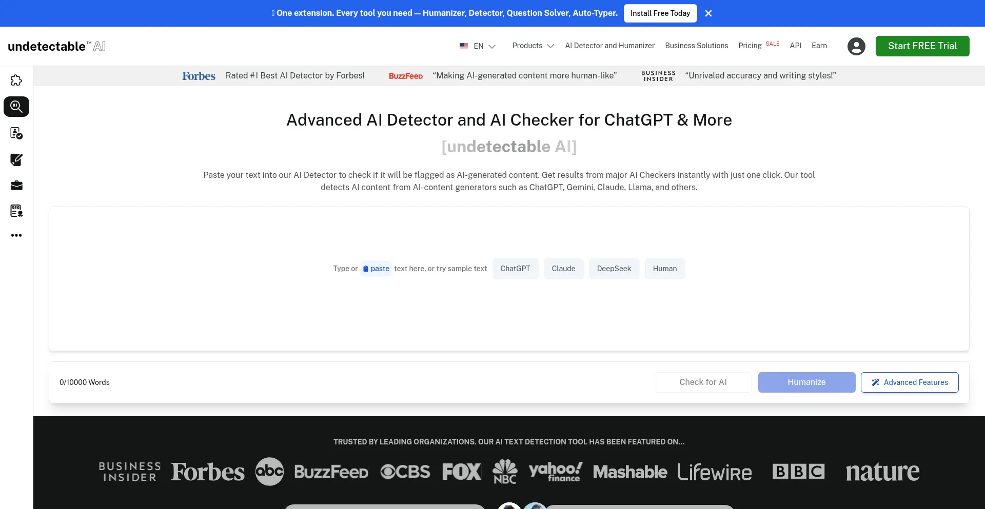 Website screenshot of Undetectableai.com