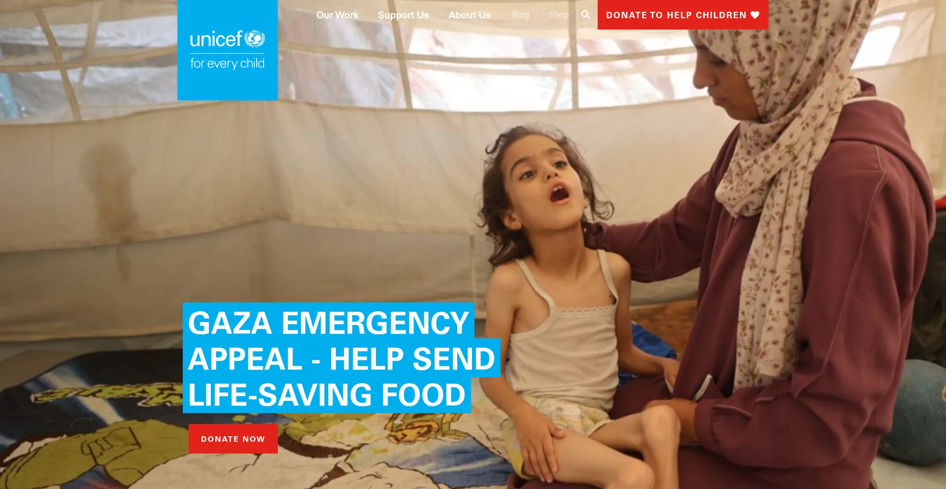 Website screenshot of Unicef.ie