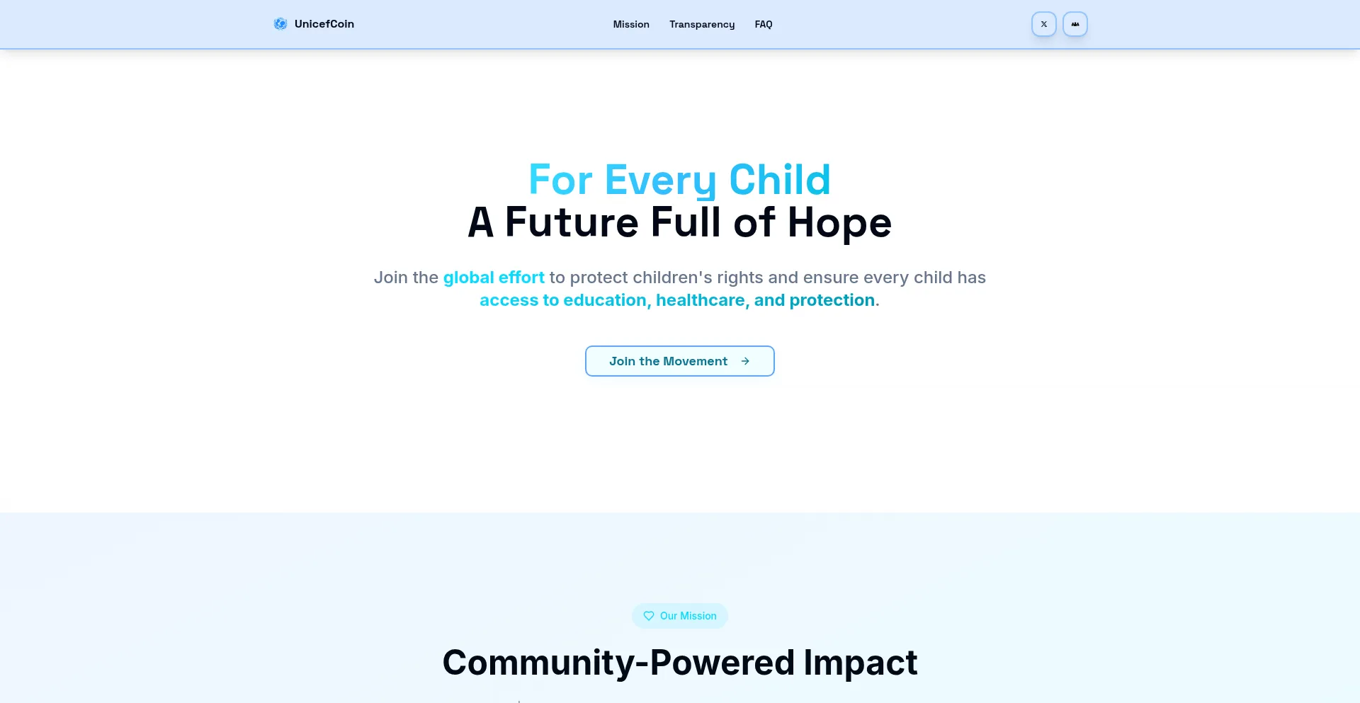 Website screenshot of Unicefcoin.net