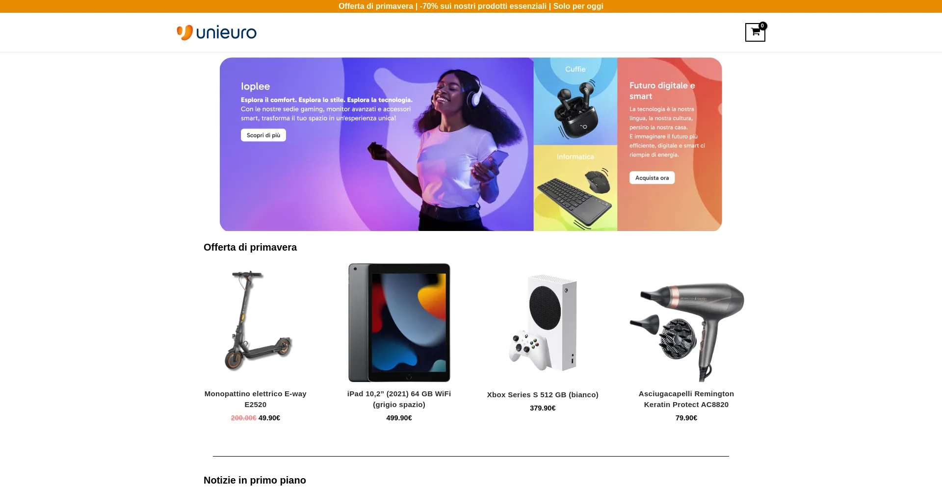 Website screenshot of Unieuro-italia.com