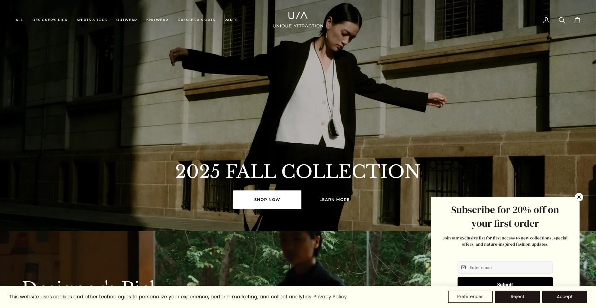 Website screenshot of Unique-attraction.com