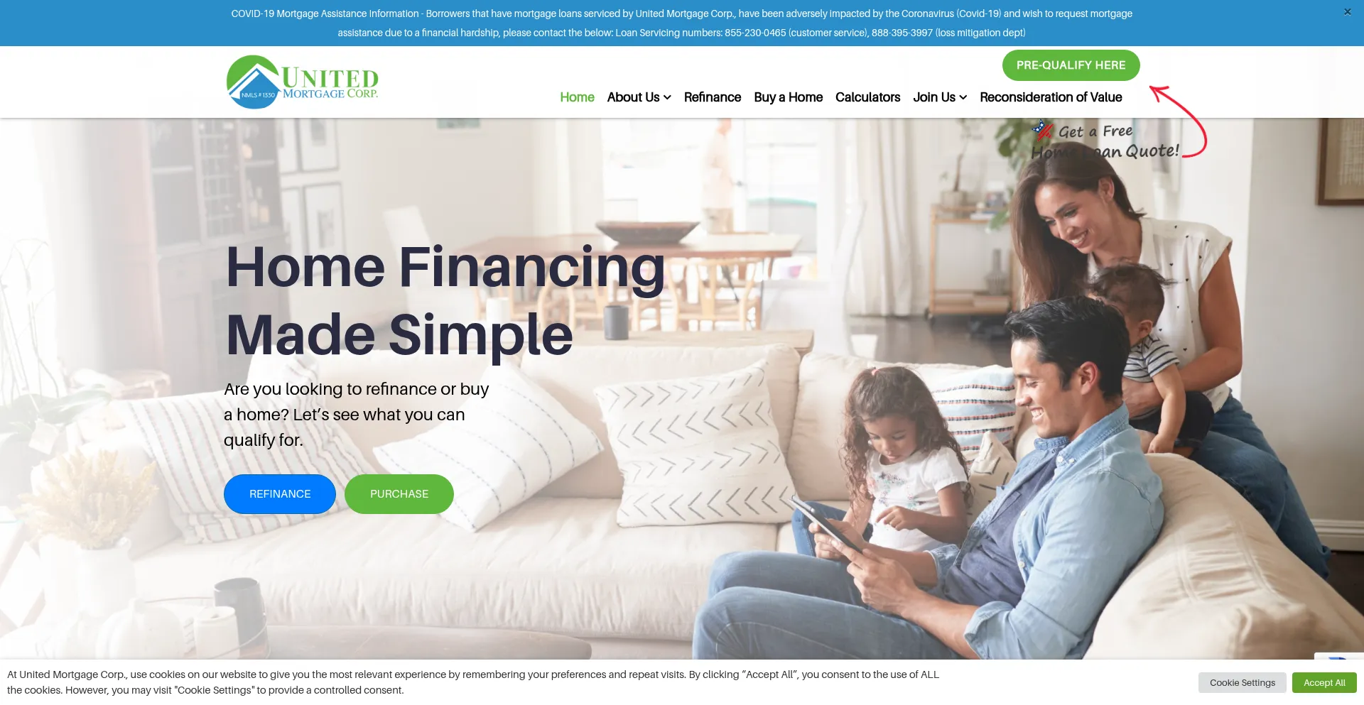 Website screenshot of Unitedmortgage.com