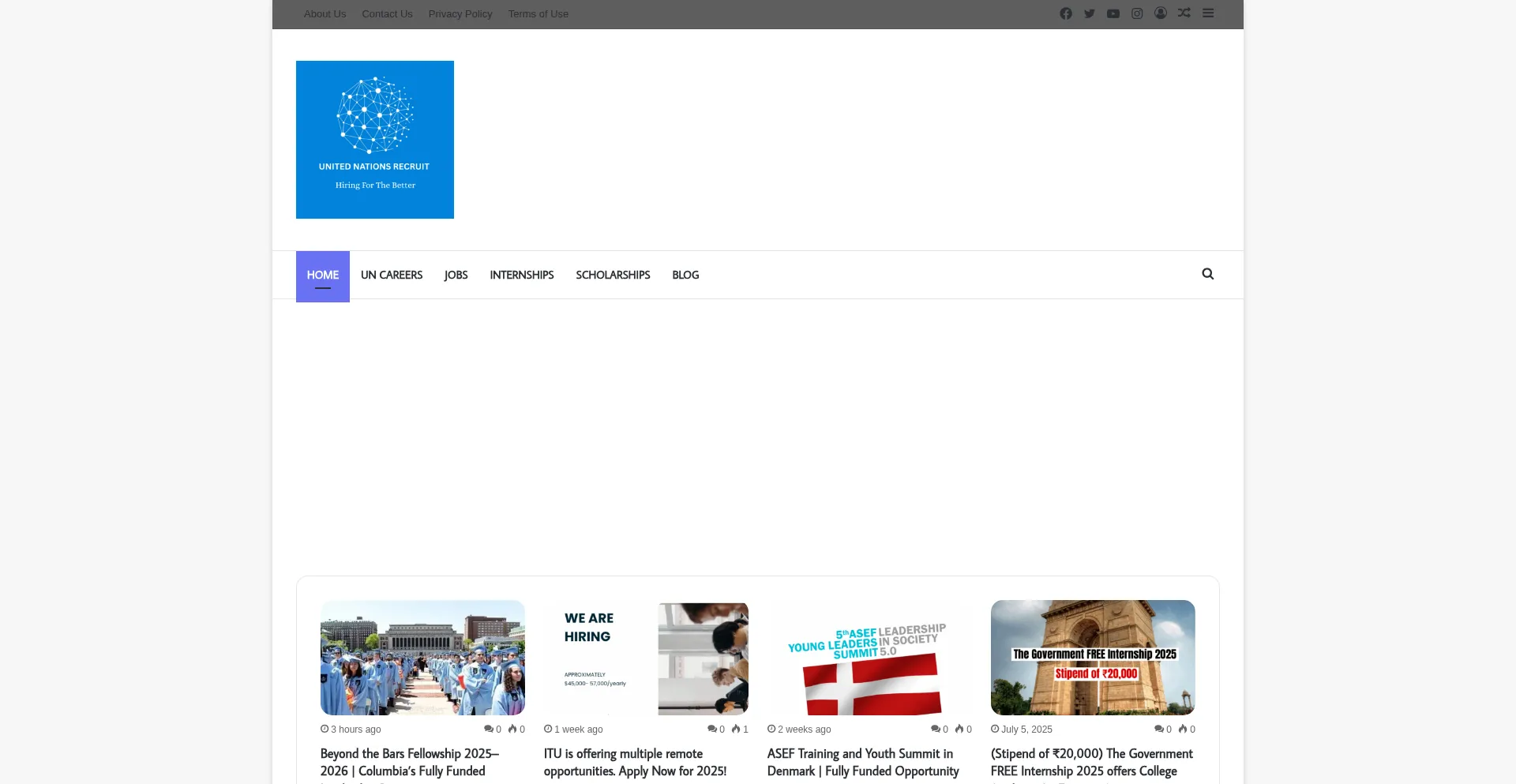 Website screenshot of Unitednationsrecruit.com
