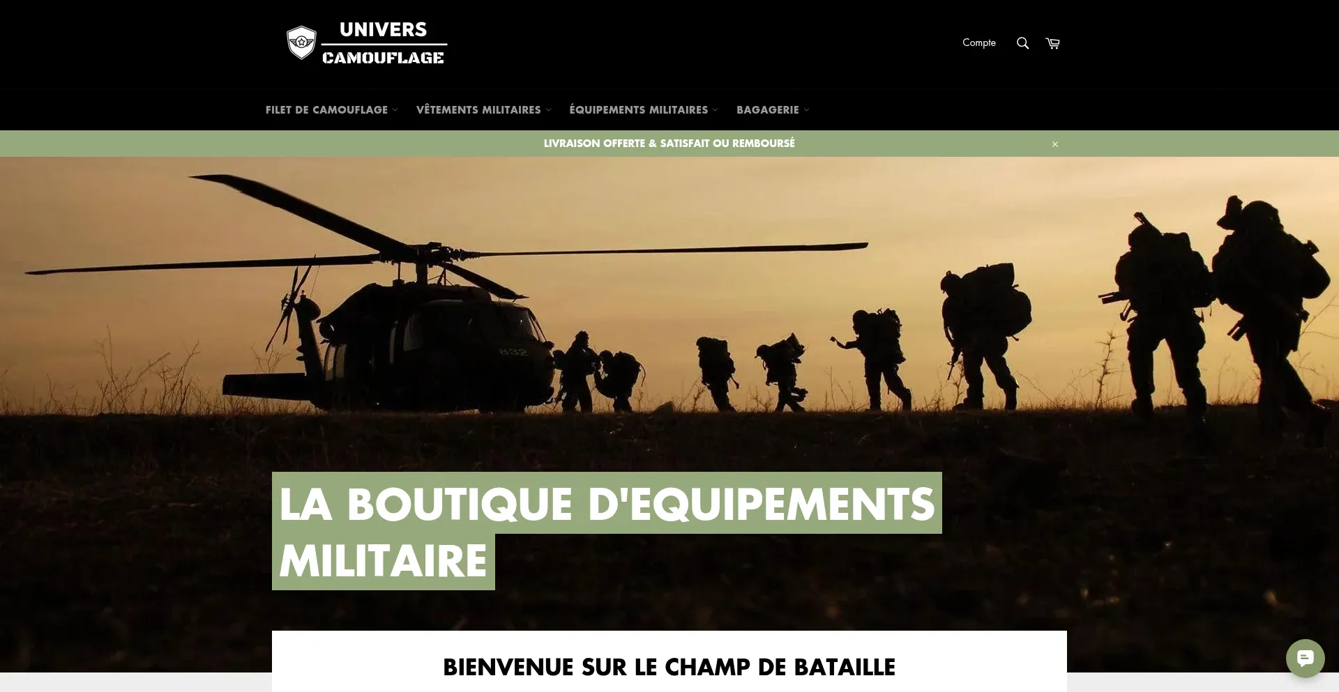 Website screenshot of Univers-camouflage.com