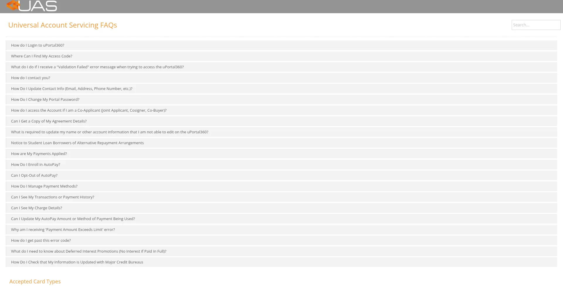 Website screenshot of Universalaccountservicing.com