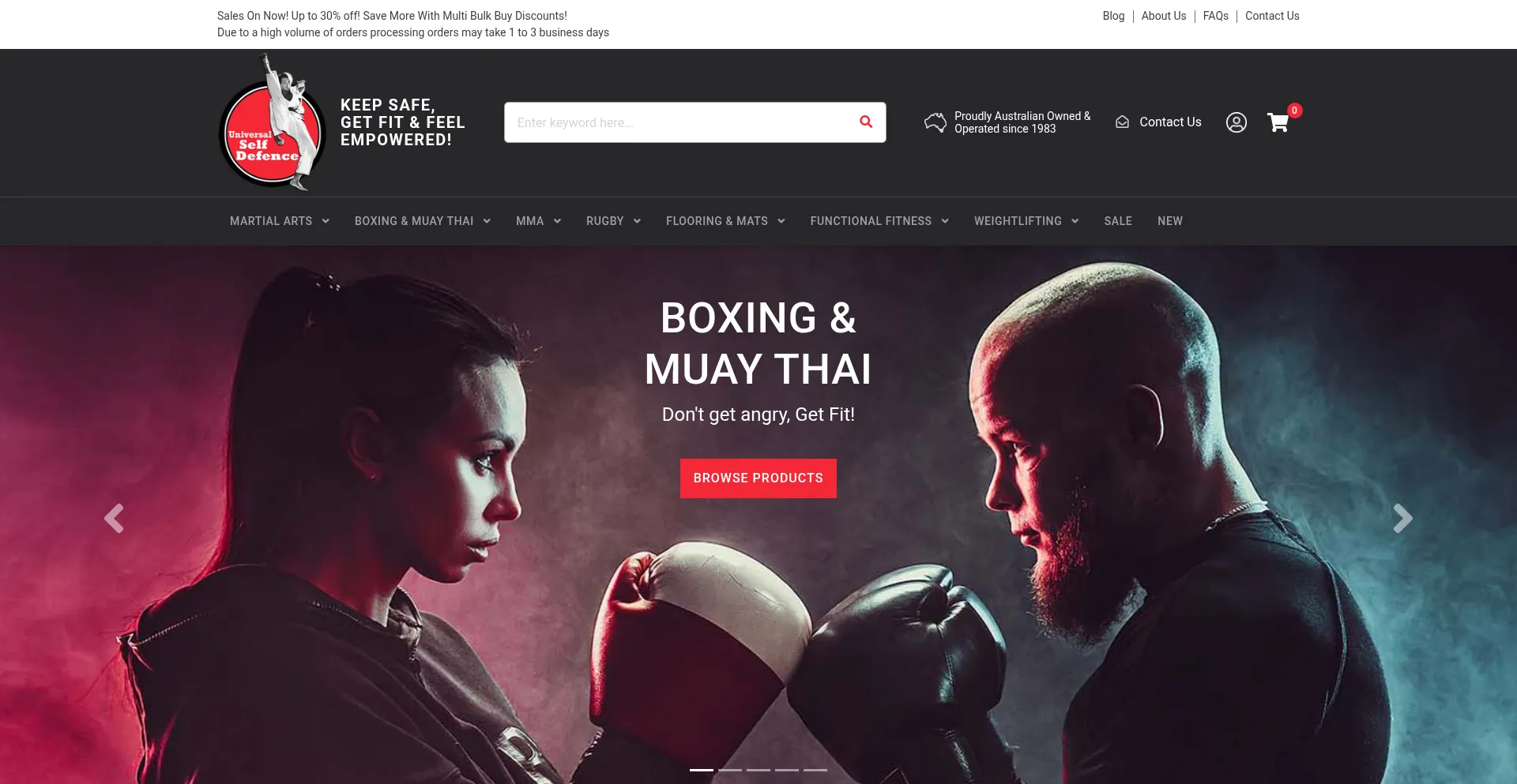 Website screenshot of Universalselfdefence.com.au