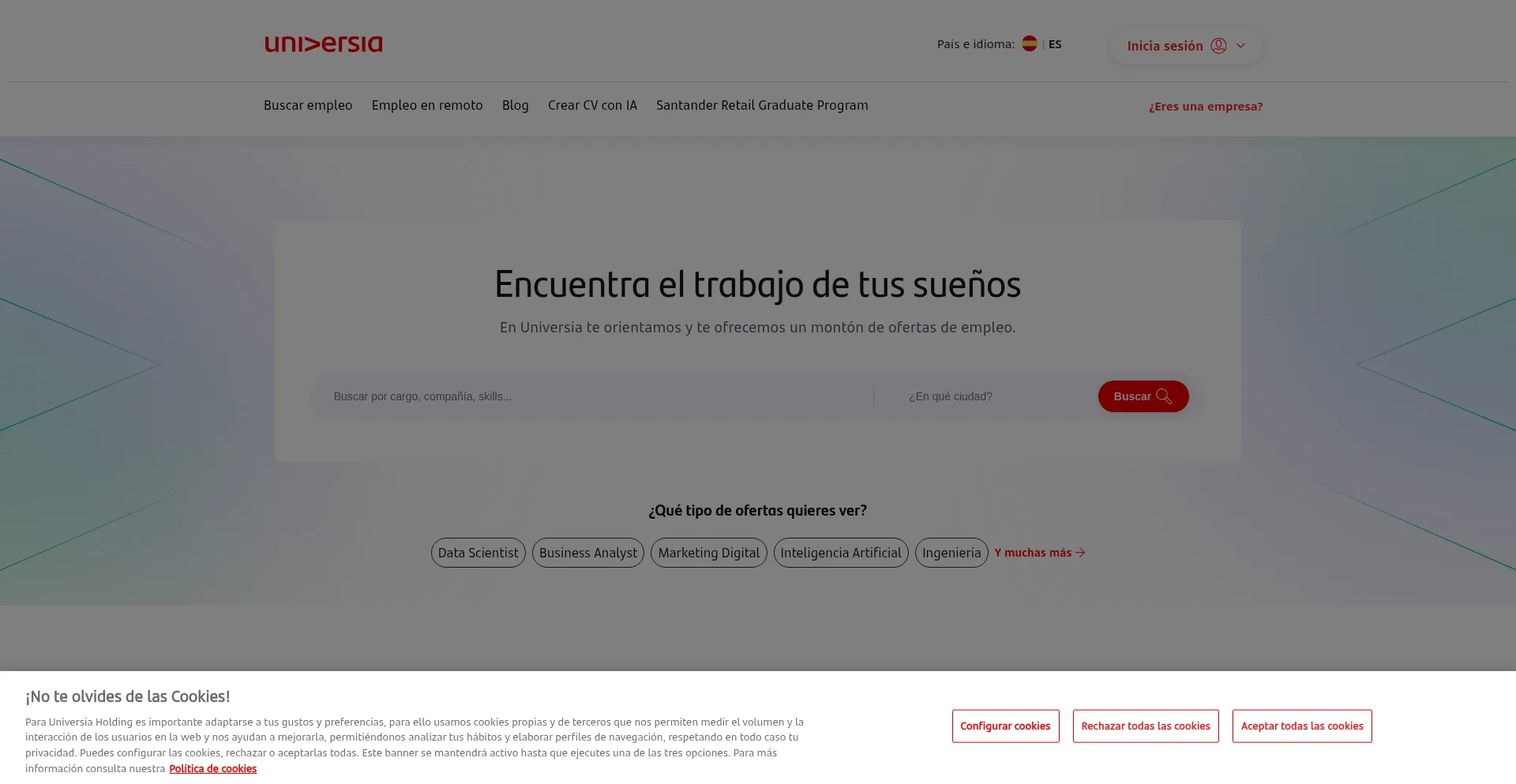 Website screenshot of Universia.net