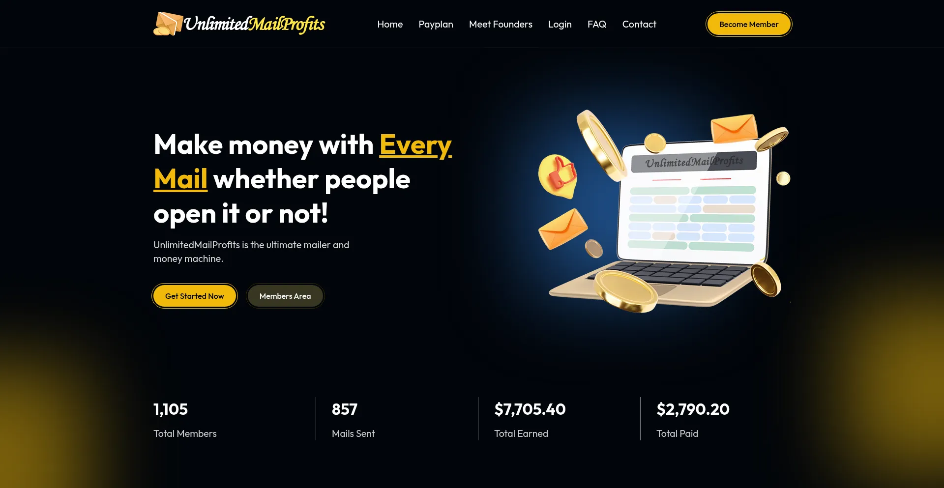 Website screenshot of Unlimitedmailprofits.com
