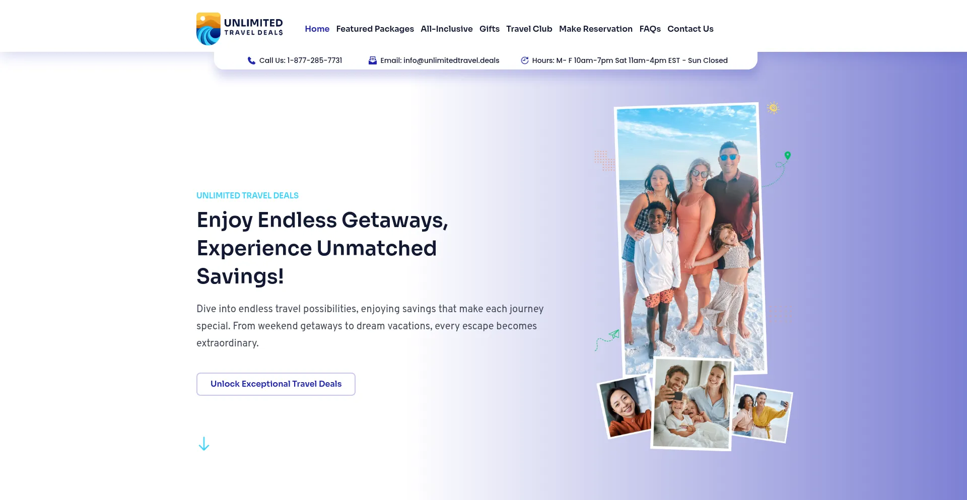 Website screenshot of Unlimitedtravel.deals