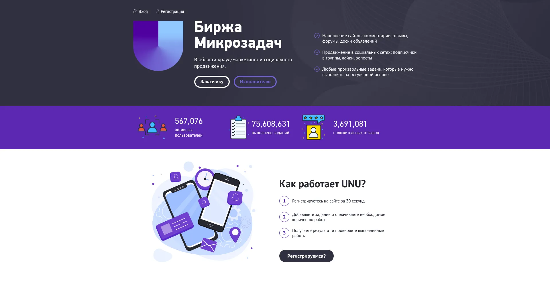 Website screenshot of Unu.im