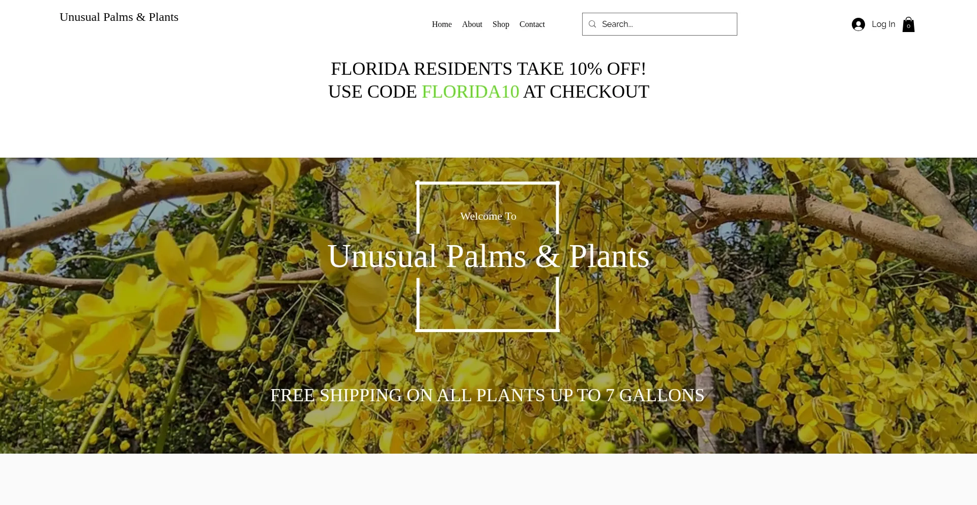 Website screenshot of Unusualpalmsandplants.com