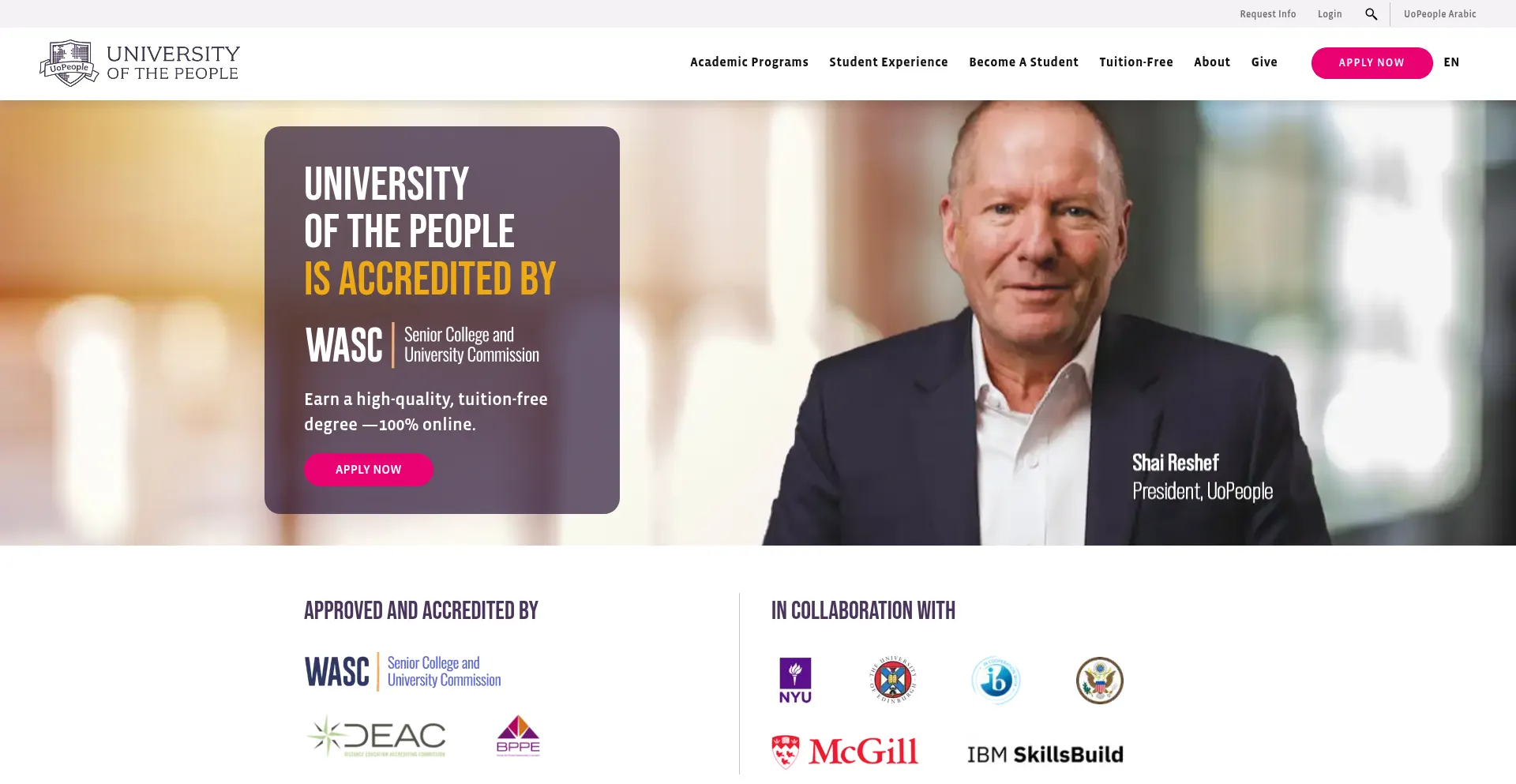 Website screenshot of Uopeople.edu